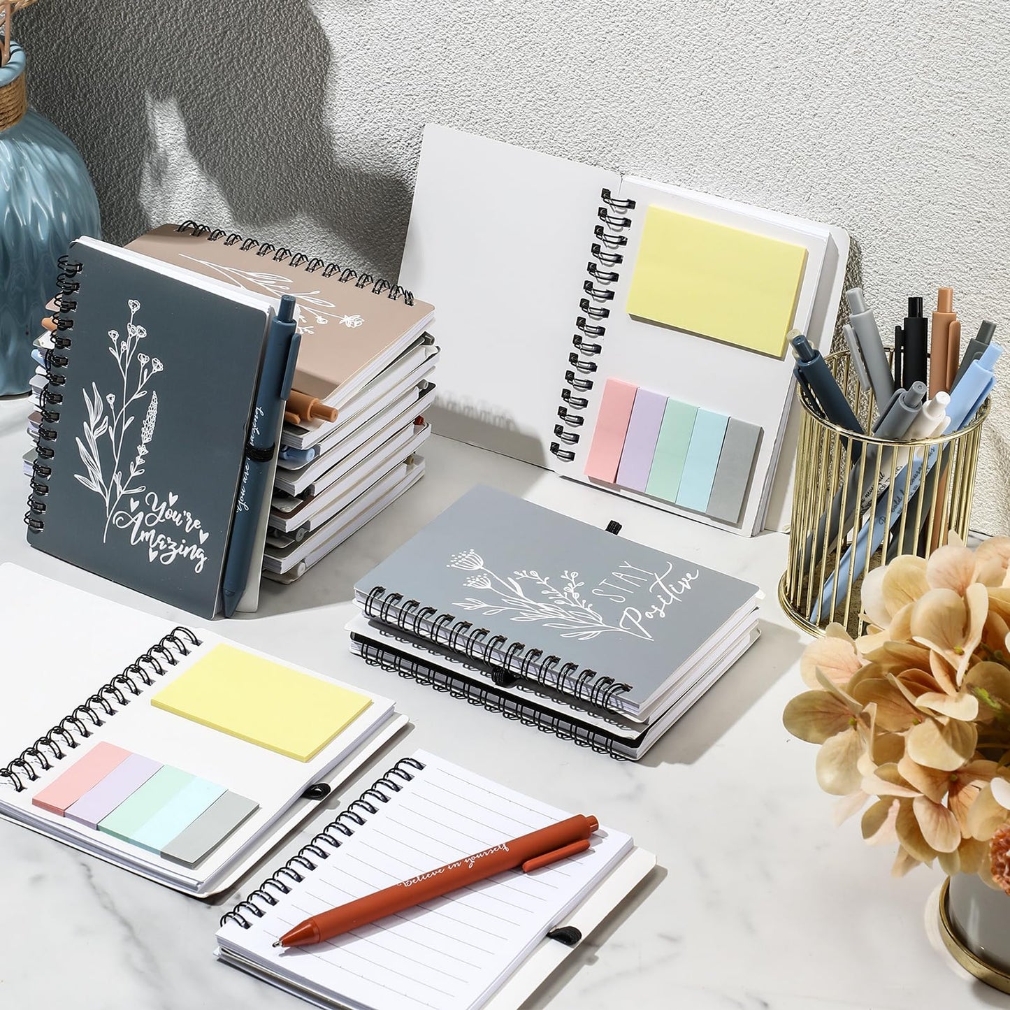 Tenceur 20 Set Teacher Appreciation Gifts Bulk Nurse Appreciation Gifts Inspirational Notebook Pen for Office Staff Teacher Volunteer Team Receptionist Day Graduation (Classic Color)