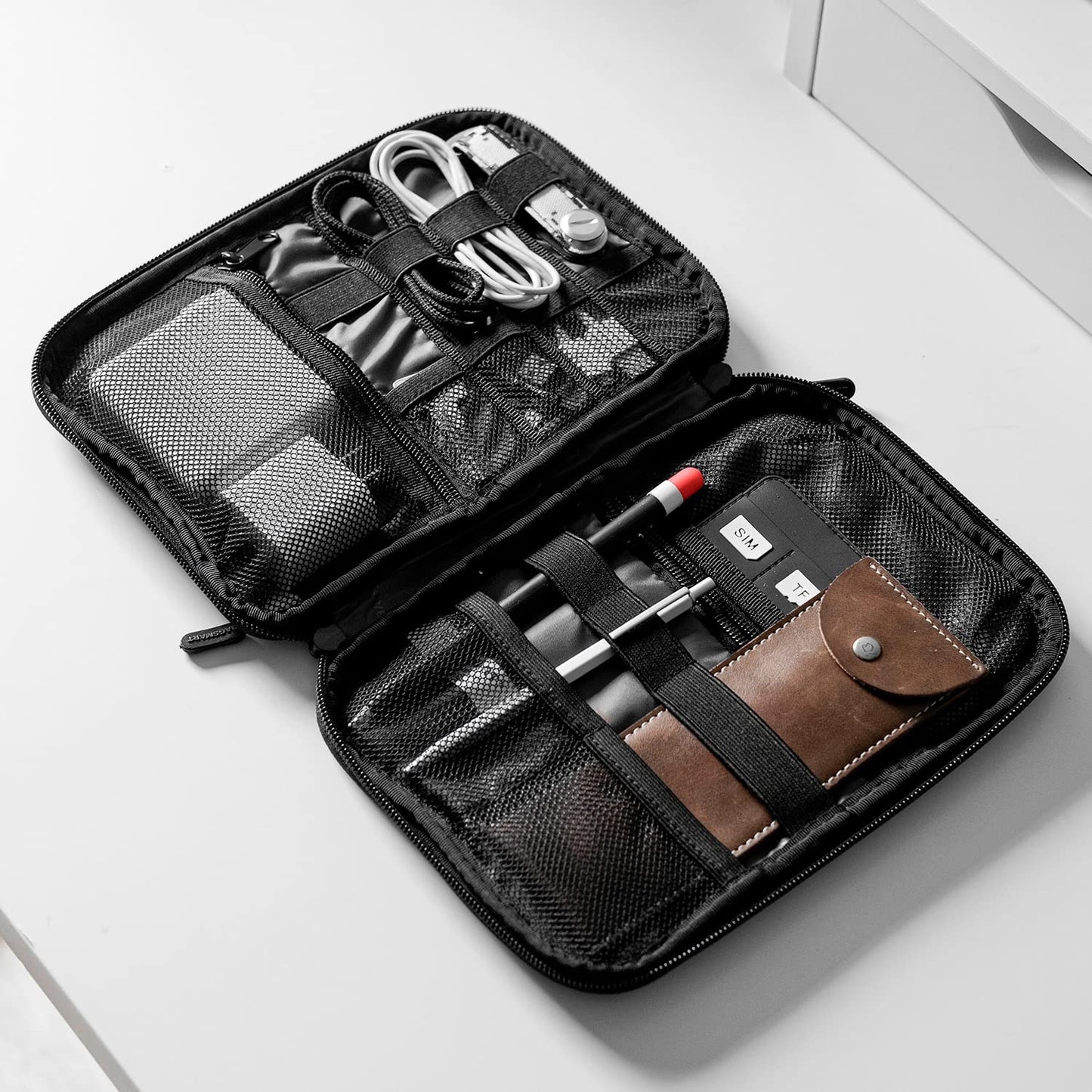 BAGSMART Large Electronics Travel Organizer Case, Tech Accessories Cord Storage Bag for Phone, Power Bank, SD Card, Cables, Black