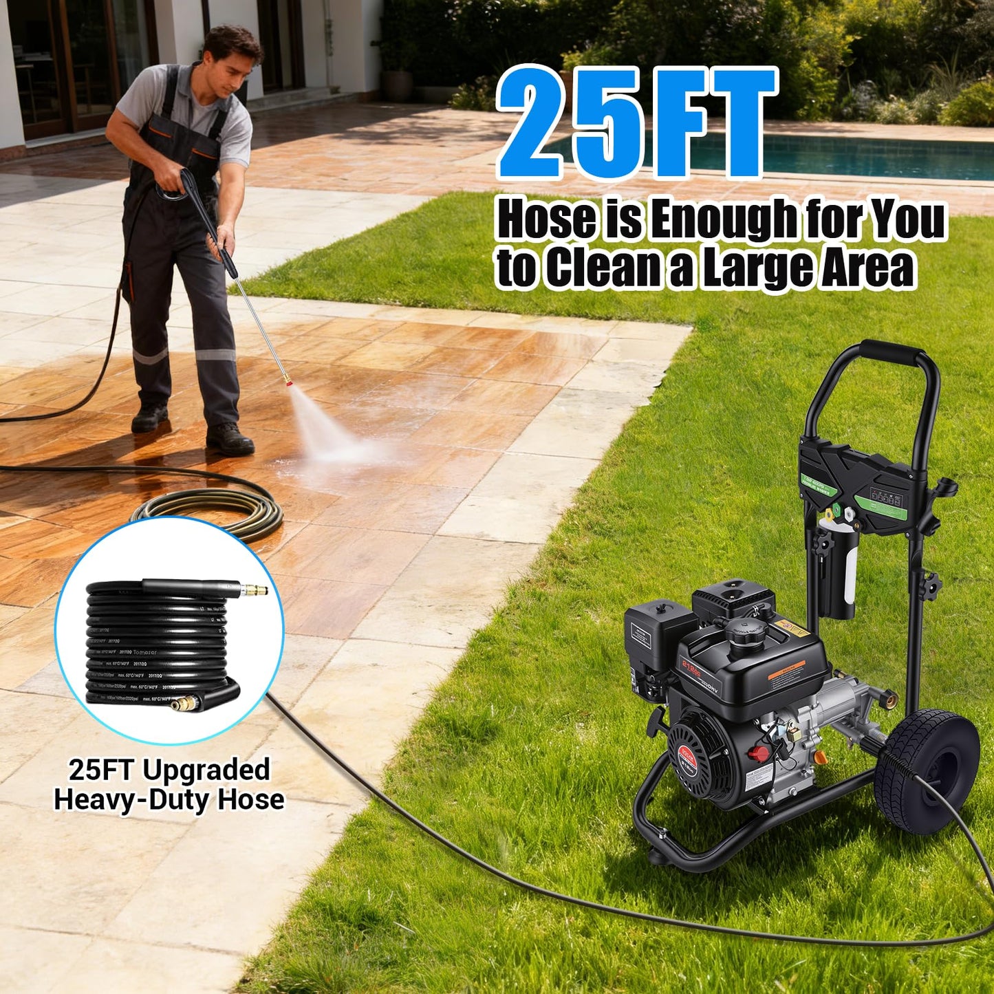 4200PSI Gas Pressure Washer 4.0GPM Gas Power Washer 212CC Gas Powered Washing Machine Commercial High Pressure Washer with 25ft Hose&5 Nozzles for Patio Garden Yard Vehicle,EPA/CARB/ETL