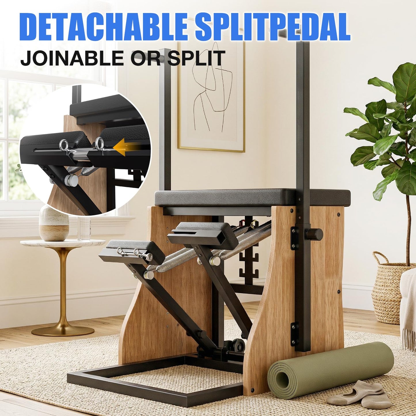 Pilates Chair Wunda Chair Pilates Combo Chair with Handles Split Pedals Reformer Machine 4-Level Resistance for Yoga Core Training Rehabilitation Includes Non-Slip Socks