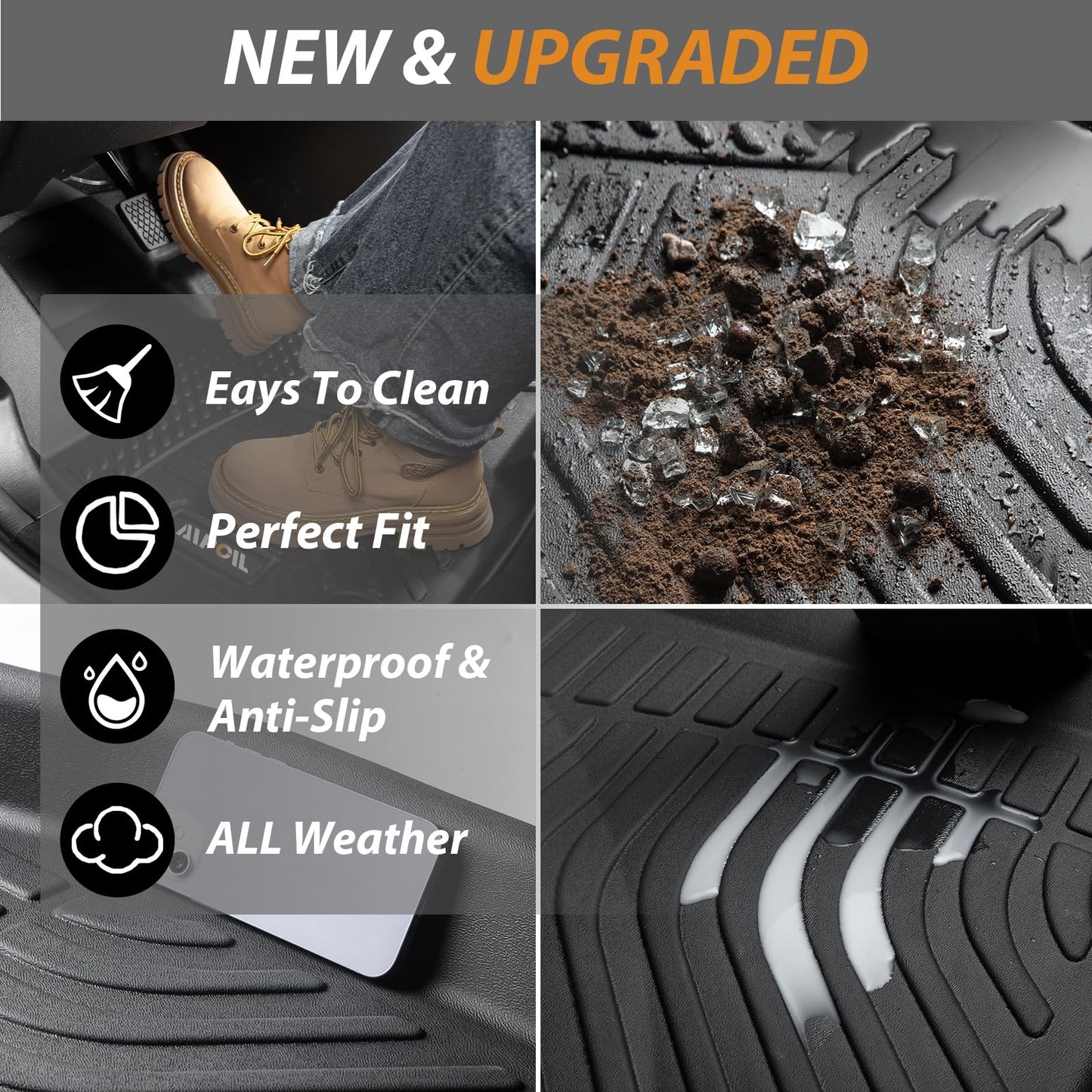 AIPOIL® Floor Floor Mats & Cargo Liner & Seatback Cargo Set for 2019-2024 Nissan Armada & Infiniti QX80 (8 Seats, Not Fit 7 Seats) All Weather TPE Car Full Set Floor Liners Custom Accessories - Black