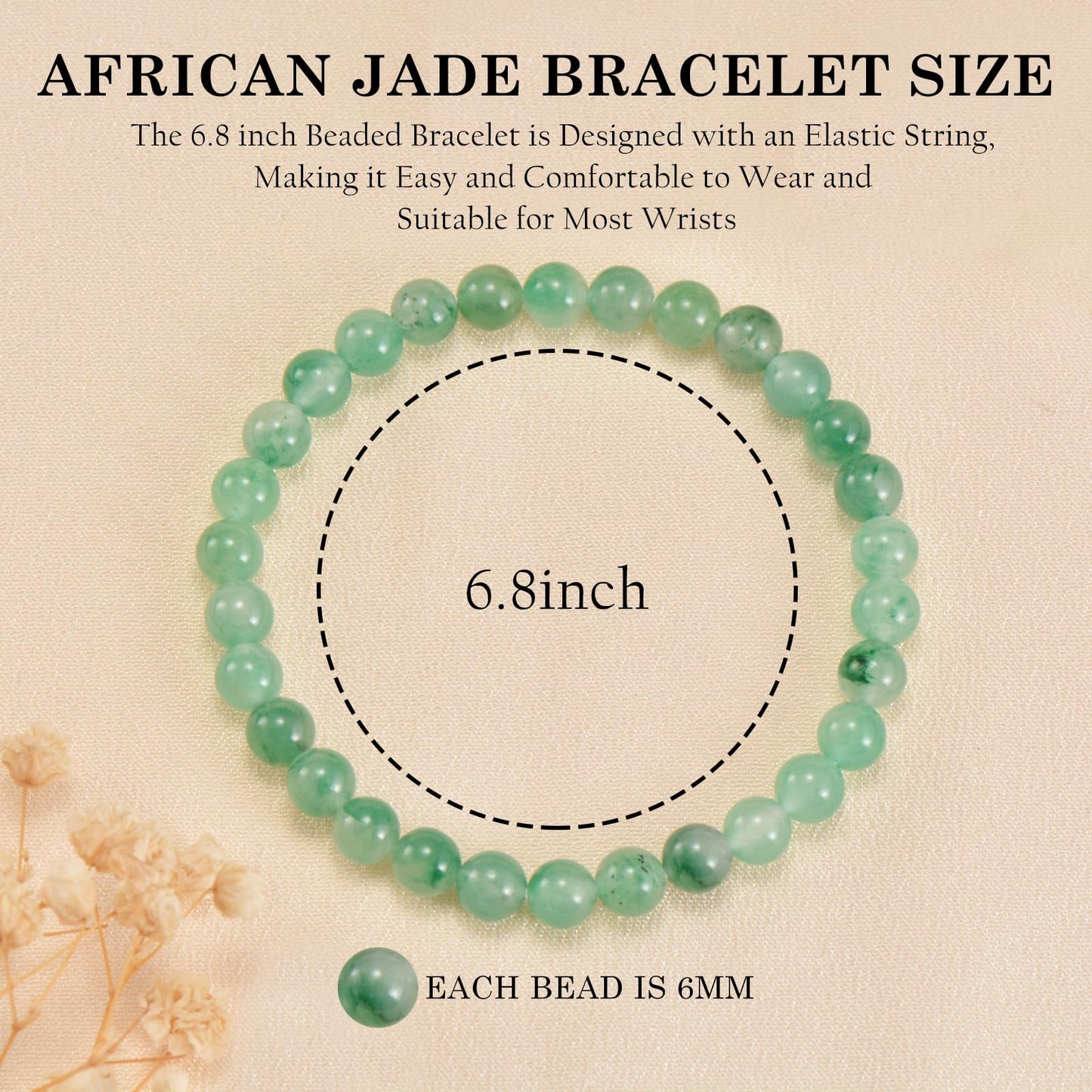 Aluckiss 6mm African Jade Bracelets for Women Men 6.8 inch African Jades Crystal Round Beaded Stretch Bracelet Natural Gemstone Handmade Polishing Stone for Spiritual Healing Meditation Yoga