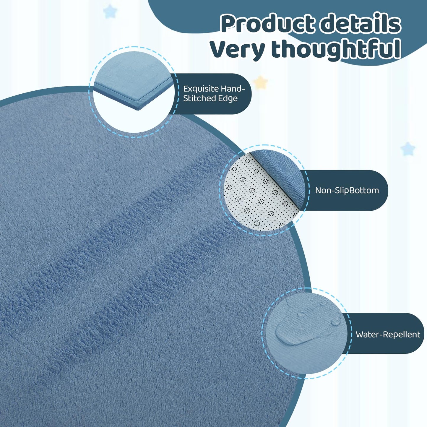TreeBud Baby Play Mat for Floor, 1.3 Inch Thick Memory Foam Tummy Time Mat with Non Slip Backing, Soft Coral Velvet 71X79 Inch Playpen Mat Crawling Tatami for Infants Toddlers Kids, Midnight Blue