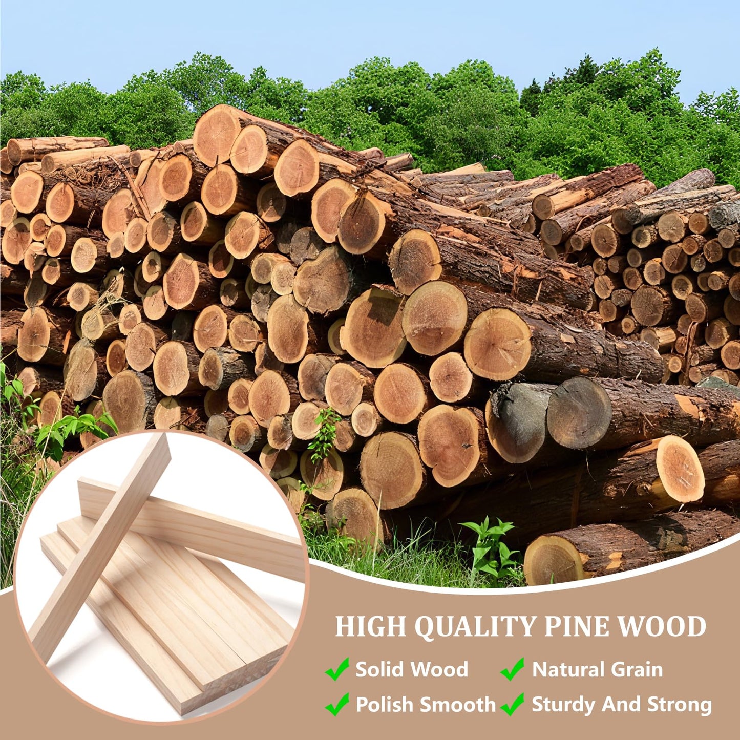 Wood Strips Slats Wooden Sticks for Crafts 3/8" × 2" × 12", 10 PCS Thin Wood Planks Trim Lumber Support Flat Boards Pieces Square Wooden Dowel Rods for Crafting, Woodworking, Model Making