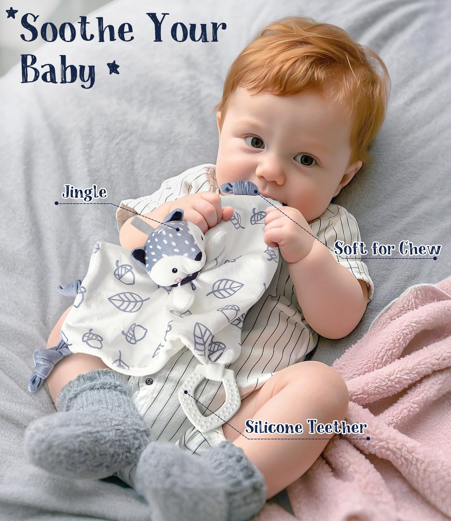 Golray Baby Boy Gifts for Baby Shower, 9pcs Newborn Essential with Fox Lovey/Blanket/Onesie/Wooden Rattle/Socks/Bib/Suitcase, Welcome Baby Gift Box Gender Reveal Infant Boy Gift Basket Set 0-6 Month