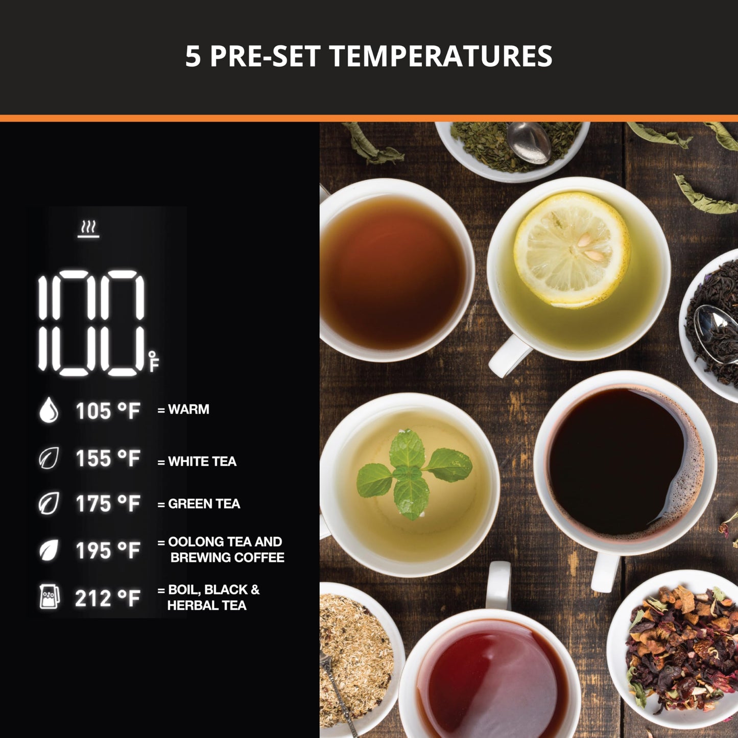 KRUPS Smart Temp Electric Kettle: 1.7L Capacity, 5 Precise Temperature Settings, Digital Display, Cool-Touch Exterior, Cordless Design for Tea and Coffee Lovers