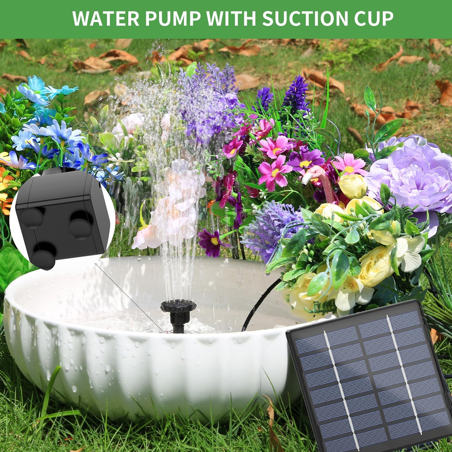 AISITIN Solar Water Pump for Outdoor Features, 2026 Upgraded DIY Fountain Kit With 6 Nozzles, 9.8ft Power Cord, for Bird Bath, Ponds, Garden, Fish Tank Solar Powered Water Fountain Pump
