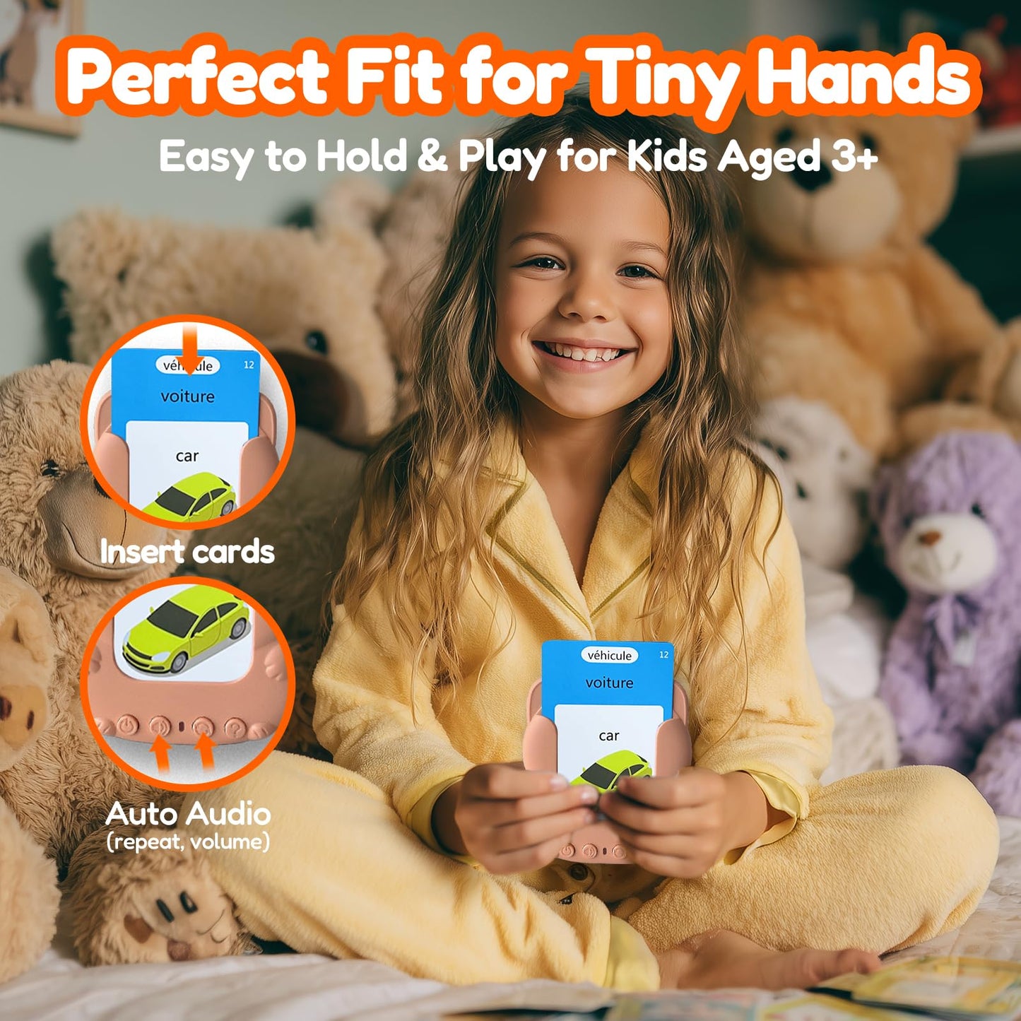 MoLingvora Talking Flash Cards Bilingual for Toddlers - French English Flashcards for Kids Adults, Test Mode, Pocket Speech Children, Interactive Vocabulary Learning, Audible Gifts Boy Girl (French)