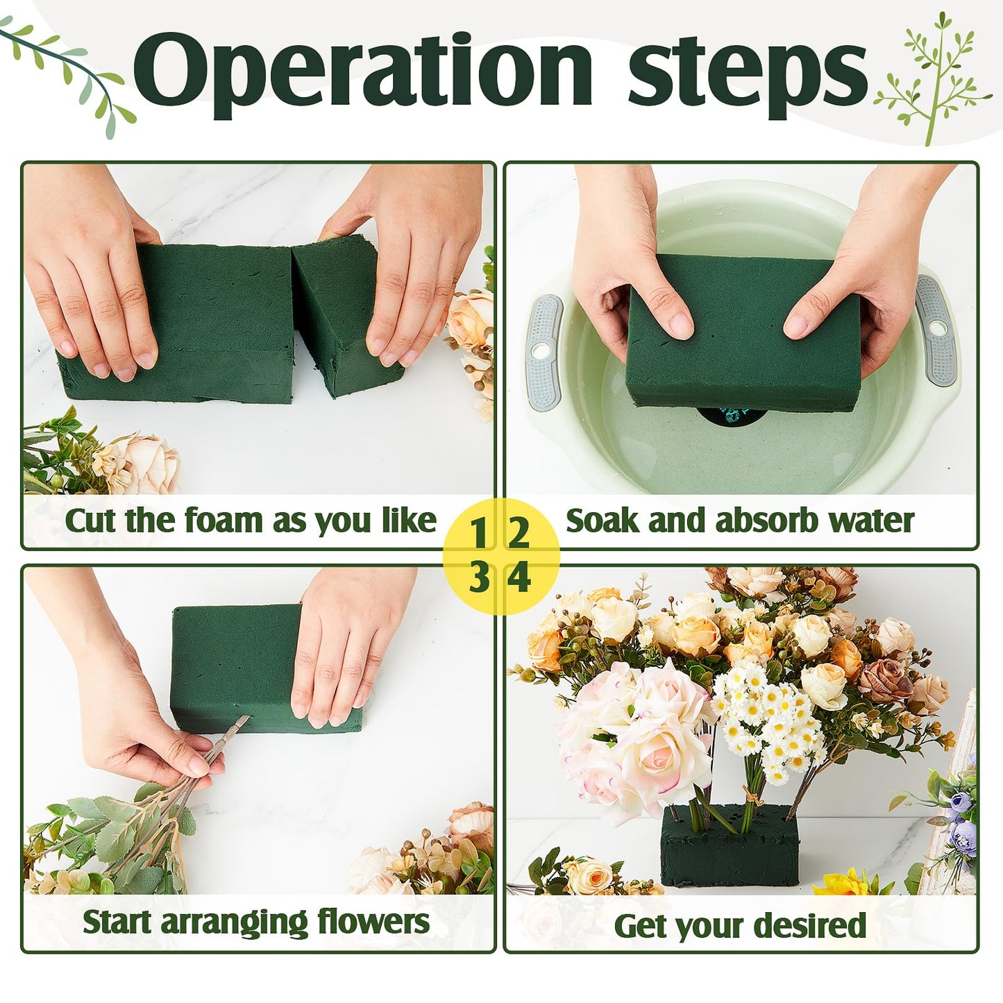 Jingmore 6 Pack Dry and Wet Floral Foam Blocks (7.8” L x 3.5” W x 2.4” H) and Chicken Wire for Flower Arrangements, 17.7 x 157 Inch Green Mesh for Wedding Birthday Decoration Garden Crafts