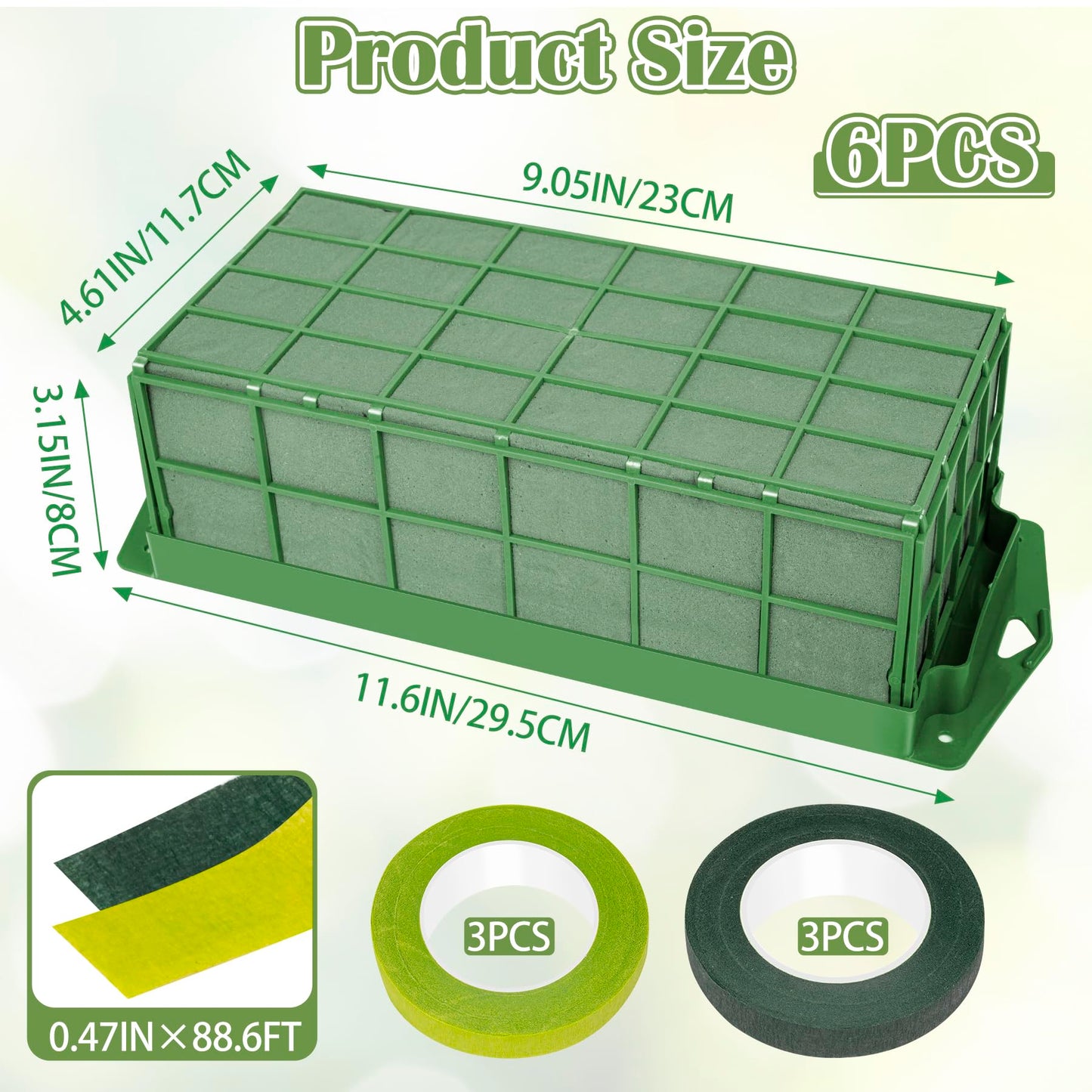 6PCS Floral Foam Cage, Flower Cage Holder, Dry and Wet Rectangle Flower Arrangement, Hangable Green Blocks Floral Foam Cages for Artificial Flesh Flower Wedding Holiday, Home, Garden Party Decorations