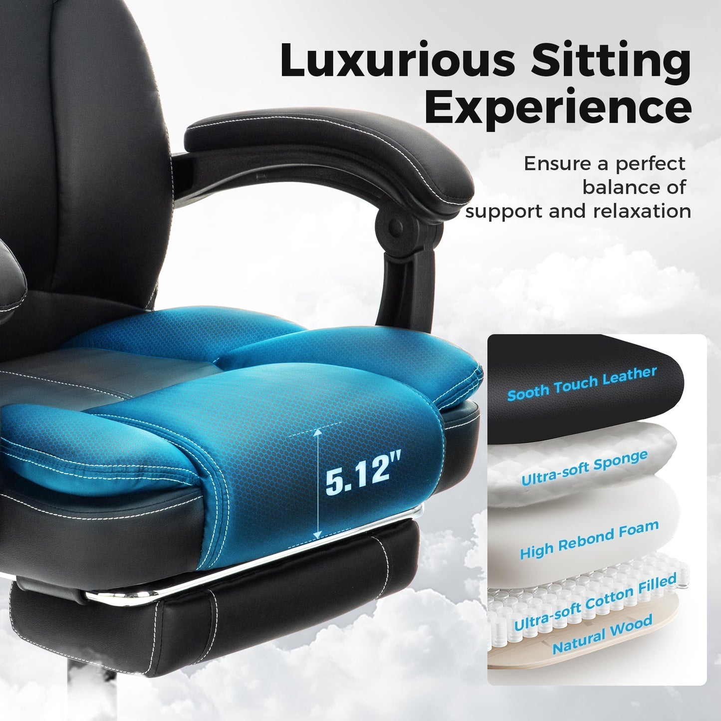 MAISON ARTS Ergonomic Office Chair, Big and Tall Executive Chair with Foot Rest, Computer Desk Chair with Padded Armrests, Rolling Swivel Faux Leather Chair for Home Office Man Woman, Black