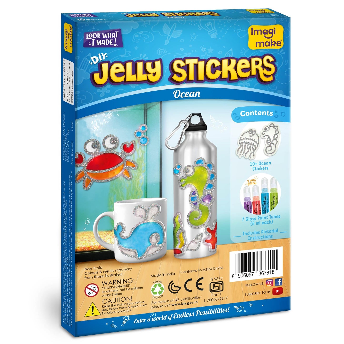 Imagimake DIY Jelly Stickers - Ocean | Gel Window Clings | Activities for Kids Ages 3-5 | Craft Kits for Kids Ages 4-8 | Painting Kit for Boys Ages 5-8 | 3,4,5,6,7 Year Old Girl Birthday Gift