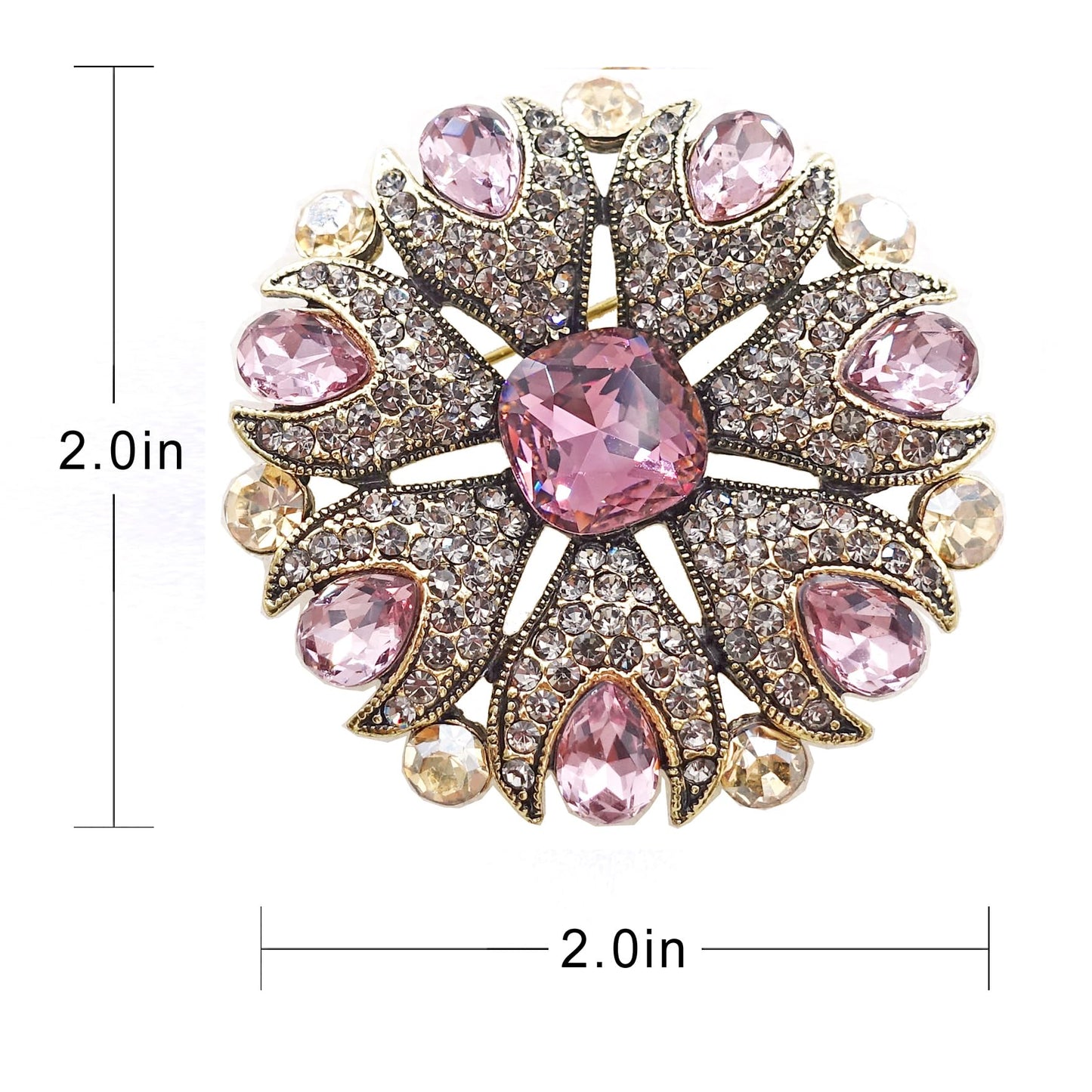 SinglinArt Brooches for Women Girls Pink Flower Round Rhinestone Crystal Jewelry