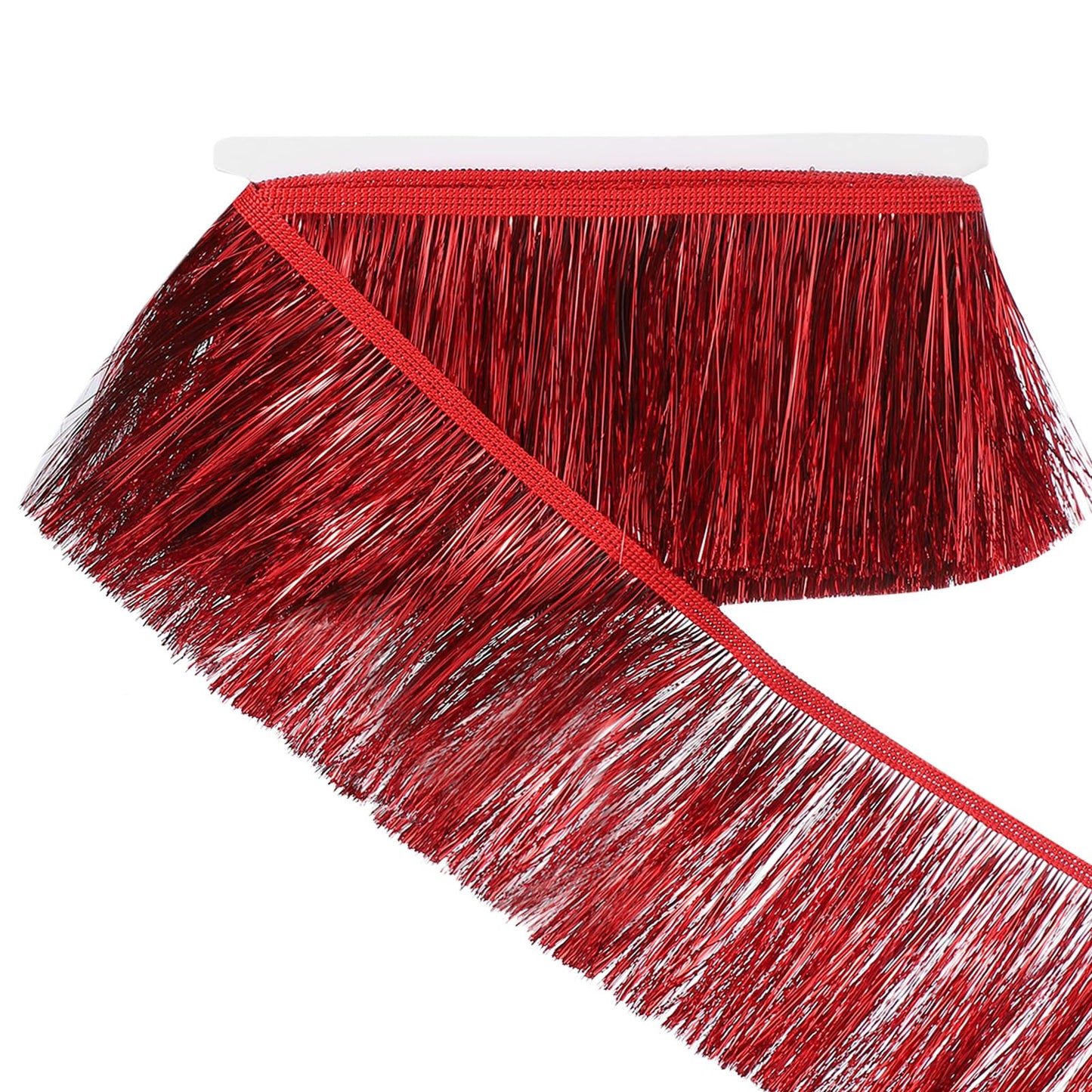 uxcell 5.5 Yard of 4 Inch Shiny Tinsel Fringe Trim, Sparkling Metallic Fringe Trims Garland Tinsel Streamer for DIY Latin Dance Costume Clothing Accessories Holiday Decor, Red