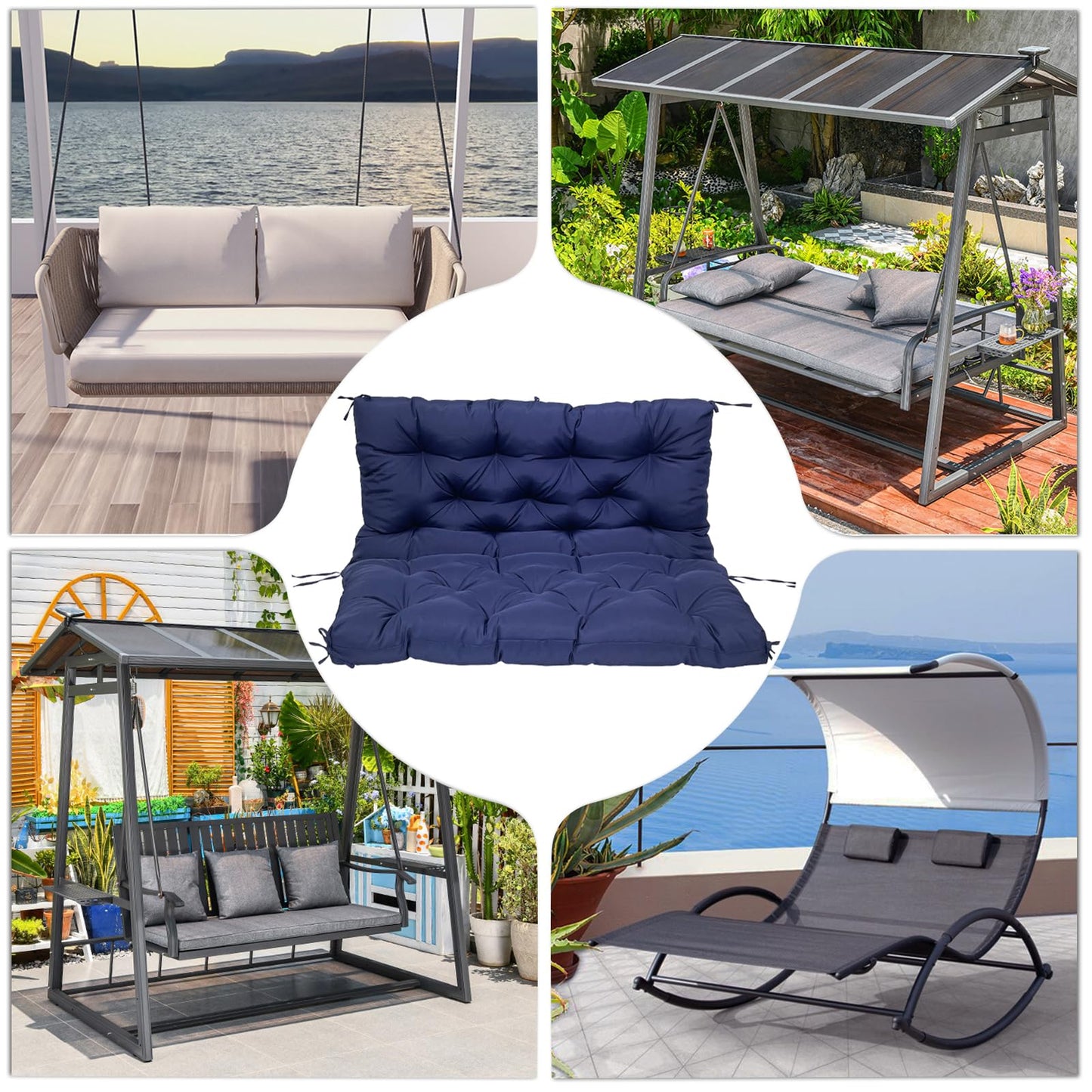 GRUYWC Porch Replacement Swing Cushions for Outdoor: 2-3 Seater Garden Waterproof Patio Bench Cushion with Ties - 4" Thick Swing Chair Cushion for Backyard Furniture Loveseat