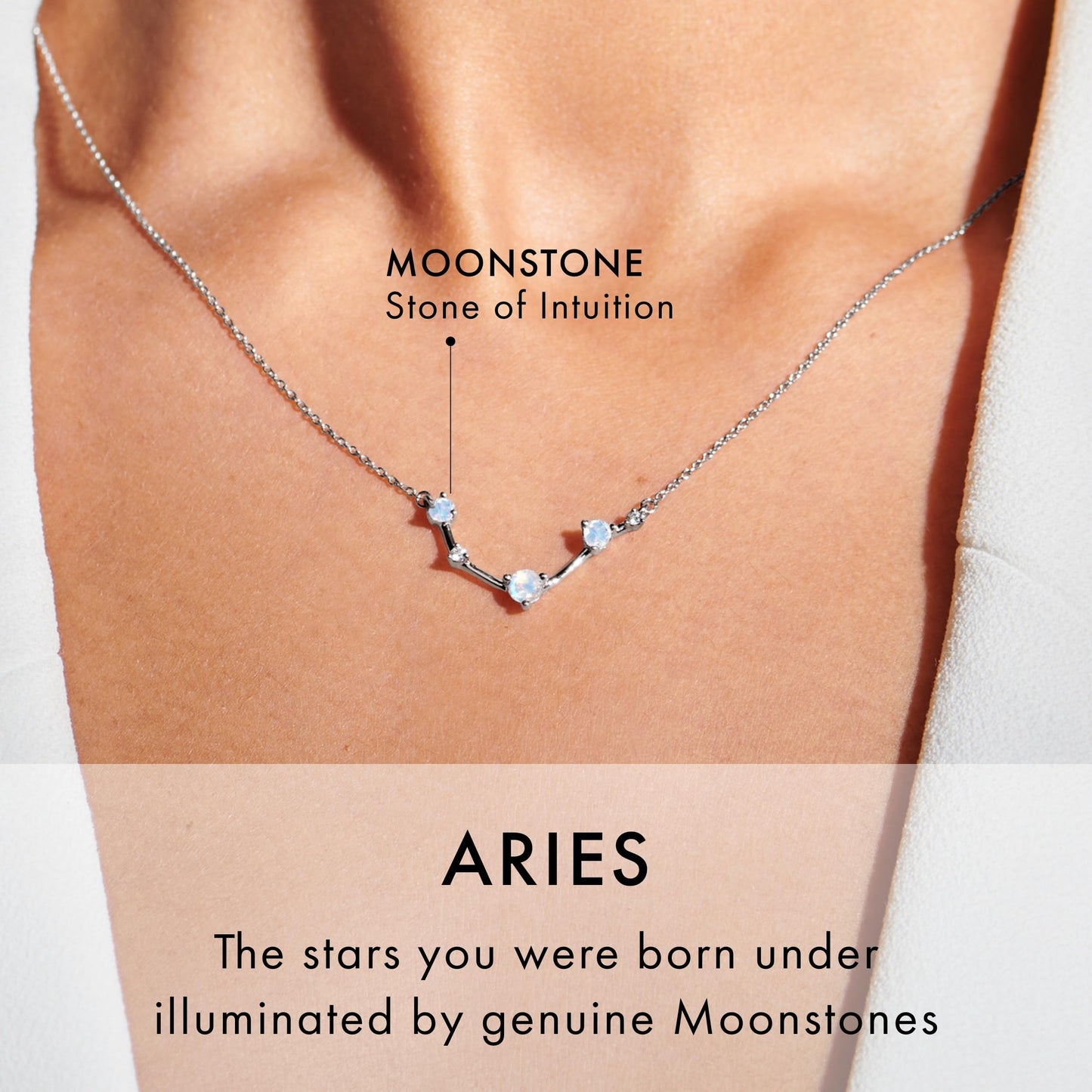 Moon Magic Moonstone Necklace - Aries Zodiac Constellation / 925 Sterling Silver - 18k Rose Gold - Yellow Gold Rainbow Moonstone Necklaces for Women/Authentic Rainbow Crystal Jewelry