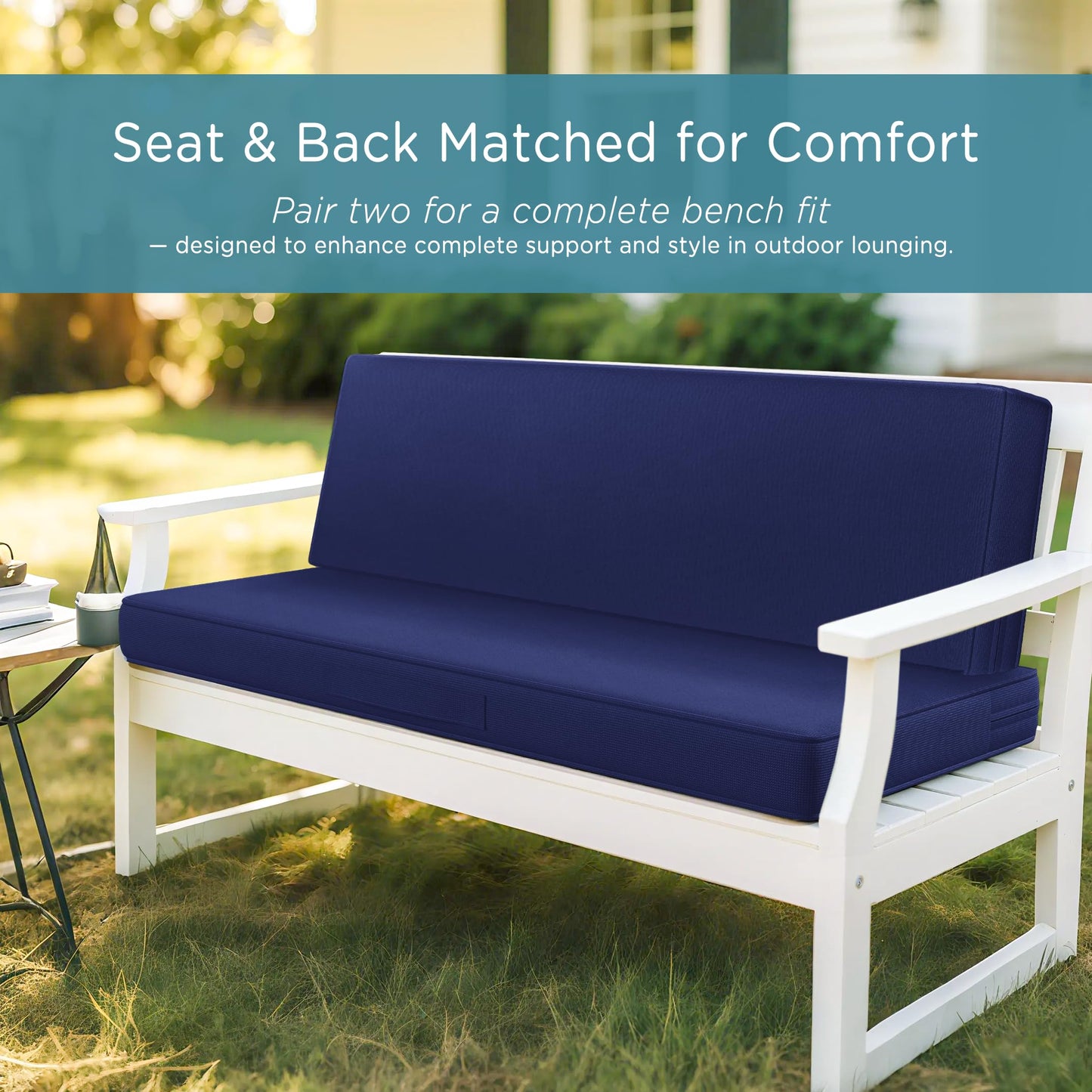Codi Outdoor Bench Cushion 48 inch, Double Waterproof Patio Furniture Cushions Replacement for Swing, Porch, Couch, 48x18x3'', Navy