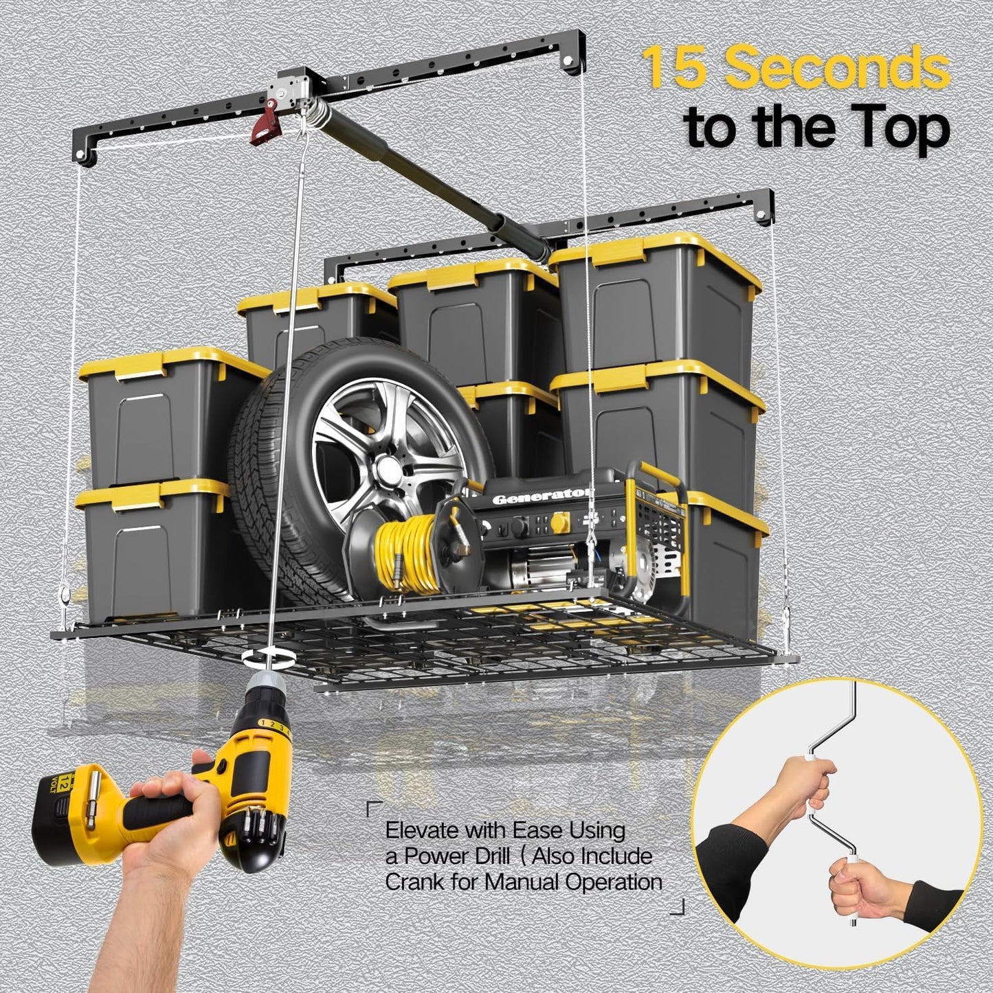 Overhead Garage Storage Rack for 8-10ft Ceiling, Heavy-duty 4x4 FT Garage Ceiling Storage Racks with Safety Lock, Ideal for Storage Mounted Lift System and Storage Organizer, 250lbs Capacity