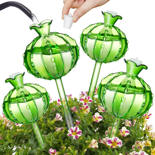 NiHome (2 Small + 2 Large) Plant Watering Globes 4-Pack, Glass Waterer for Potted Plants, Green Glass Cactus Self Watering Globe, Automatic Mini Irrigation System
