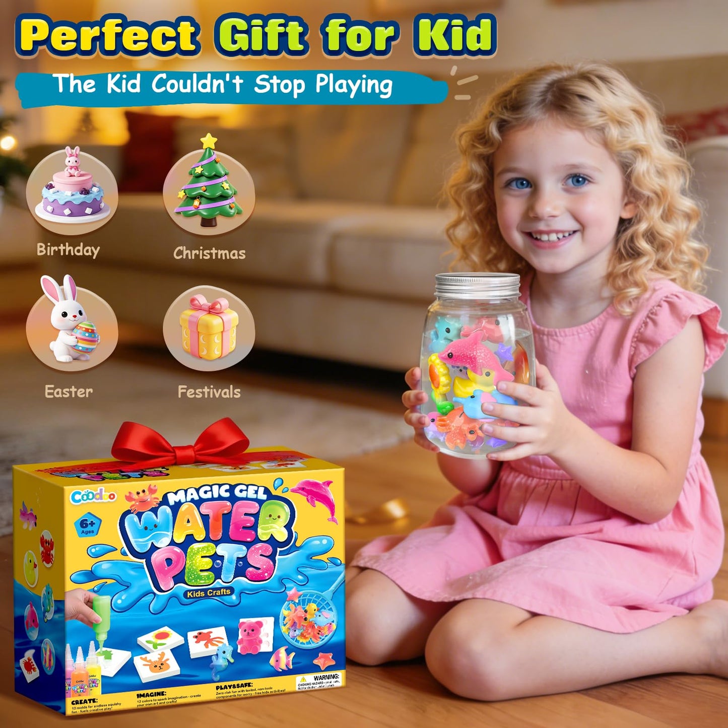 Coodoo Magic Water Elf Toy Craft Kits, Aqua Fairy Water Gel DIY Squishies Squishy Maker Toddler Kids Toys for Girls Boys Toys Birthday Gifts, Art Supplies Arts and Crafts for Kids Ages 4-6 4-8 8-12
