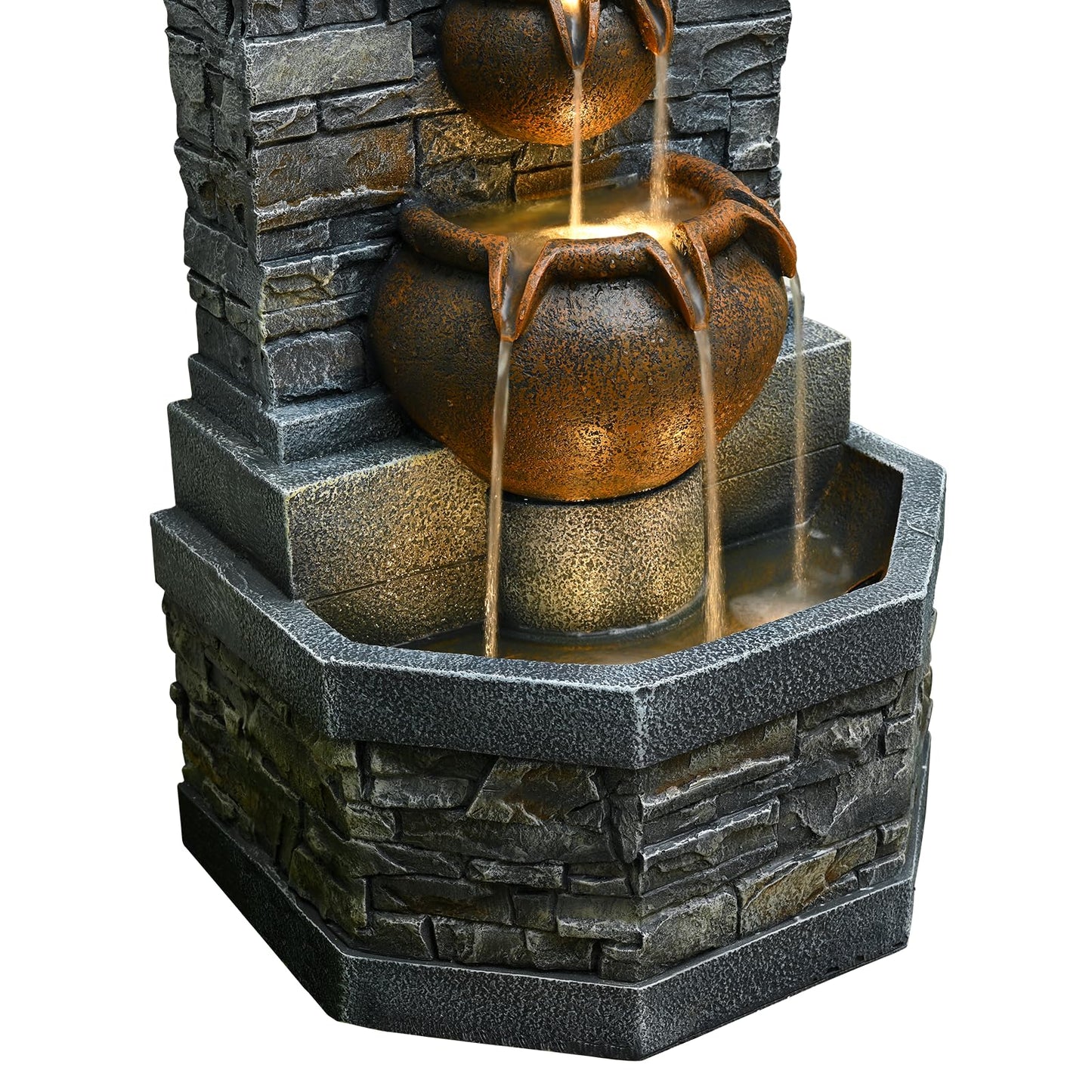 42'' Outdoor Garden Floor-Standing Water Fountain Lion Head Stone with Lights Outdoor Waterfall for Patio, Backyard, Deck, Porch and Home Art Decor
