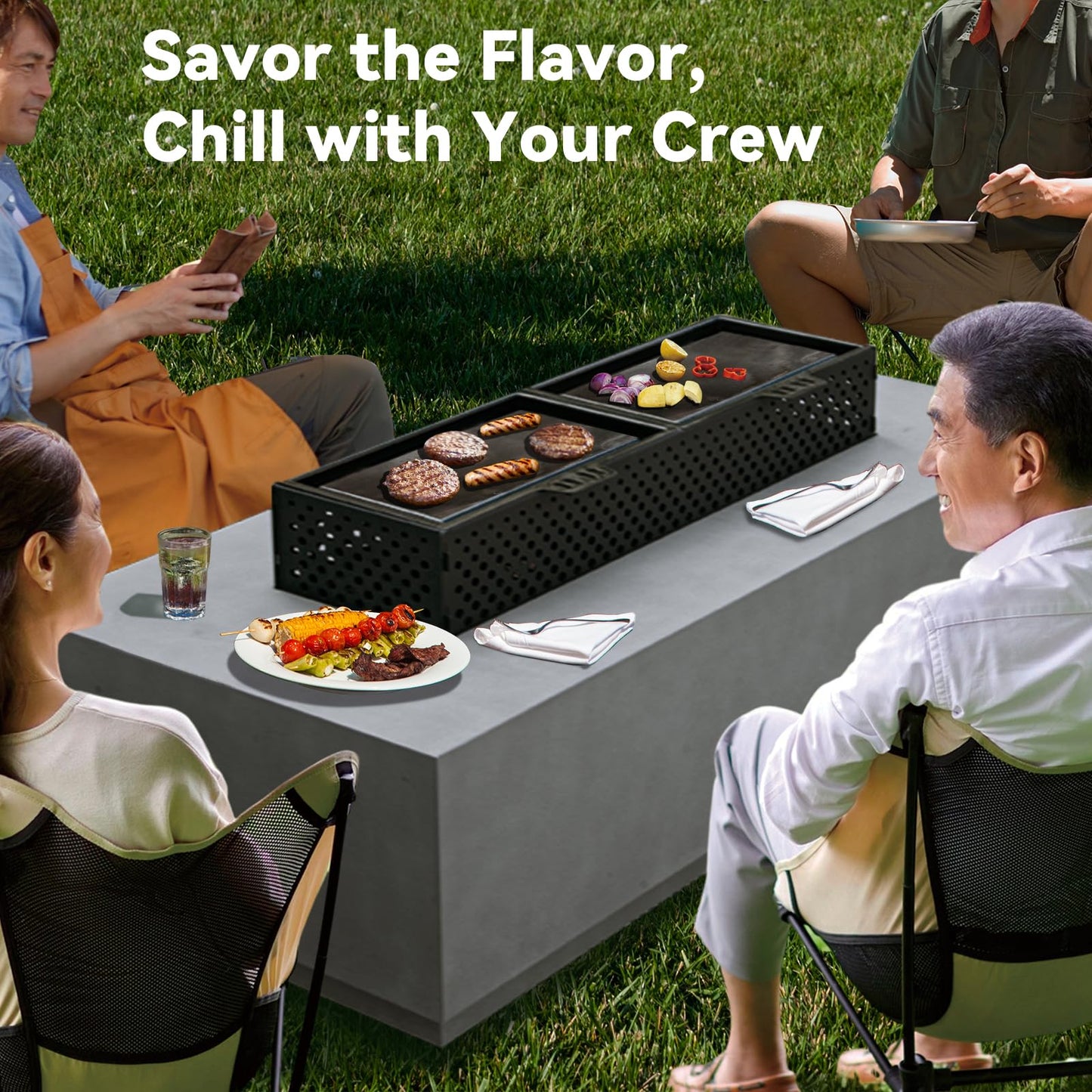 48'' Propane Fire Pit Table, 50,000BTU Rectangle Firepit Table, 3-in-1 Outdoor Fire Table with Tank Hidden Table for Outside Patio, Backyard, Grey