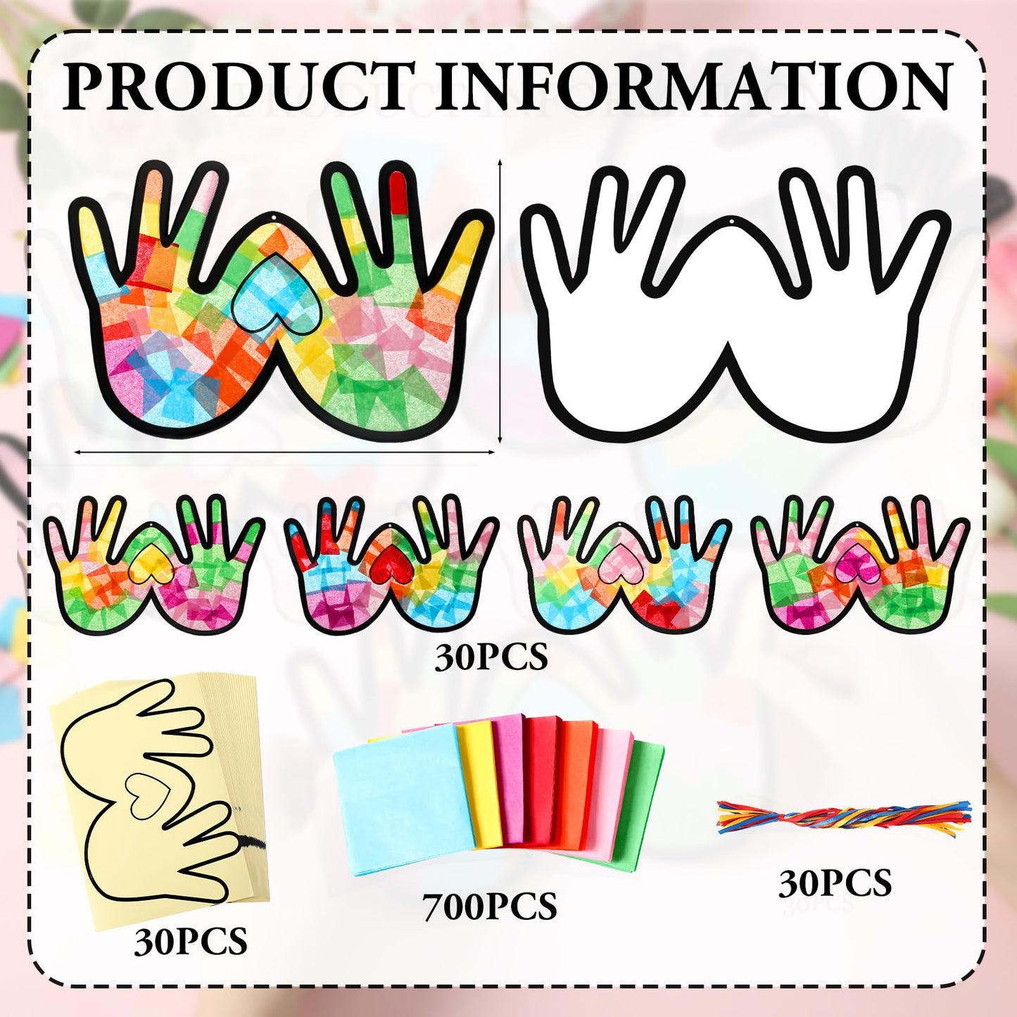 Yaomiao 30 Set Mother's Day Suncatcher Crafts, DIY Heart Handprint Stained Glass Style Gift Kit for Mother's Day Party Supplies, Family Activity, Suitable for Home, Window, Door Decorations
