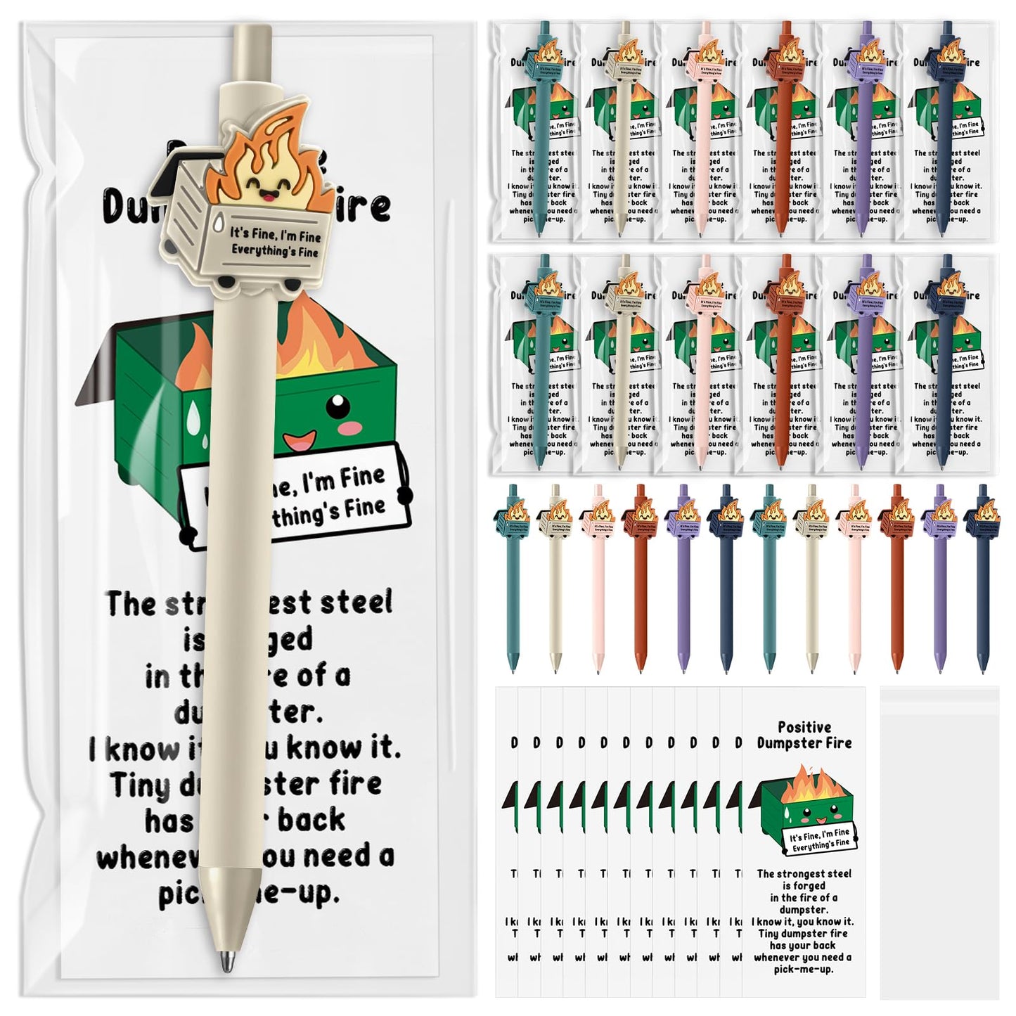 Sayglossy 60 Sets Dumpster Fire Gifts Funny Teacher Appreciation Gifts Dumpster Fire Ballpoint Pens and Emotional Support Bookmark Bulk for Volunteer Coworker Employee Office Desk Accessories
