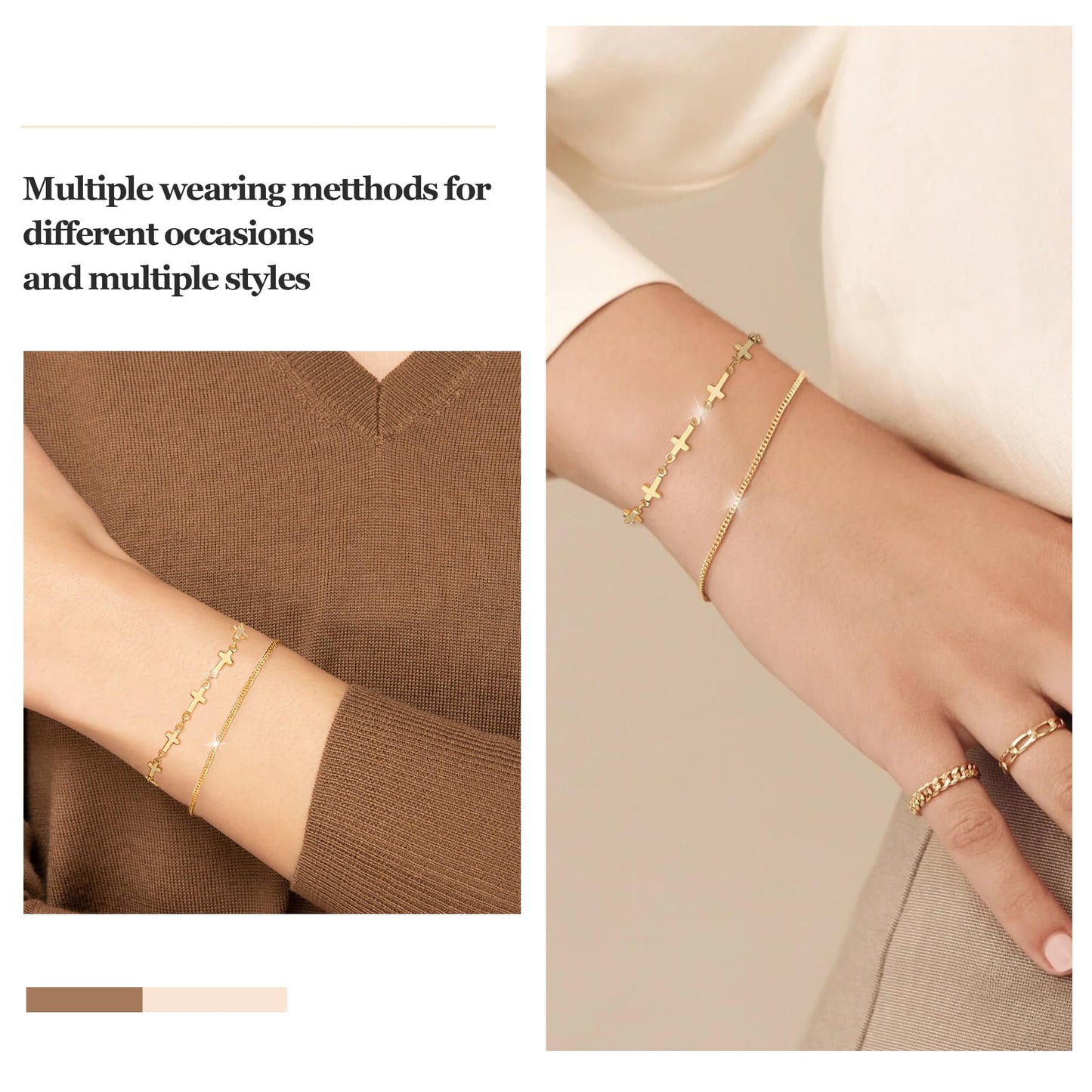 Poxtex Gold Cross Bracelets for Women, Gold Jewelry Set Dainty Waterpoof Cuban Link Layered Bracelet for Women Trendy Jewelry Gifts