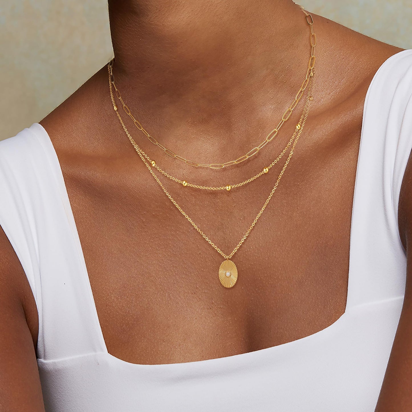 XIXINI Layered Gold Necklaces for Women, 14k Gold Plated Layering Paperclip Beaded Chain Necklace Set Dainty Gold Coin Pendant Necklace Stack Simple Gold Necklaces for Women Trendy Fashion Jewelry Set