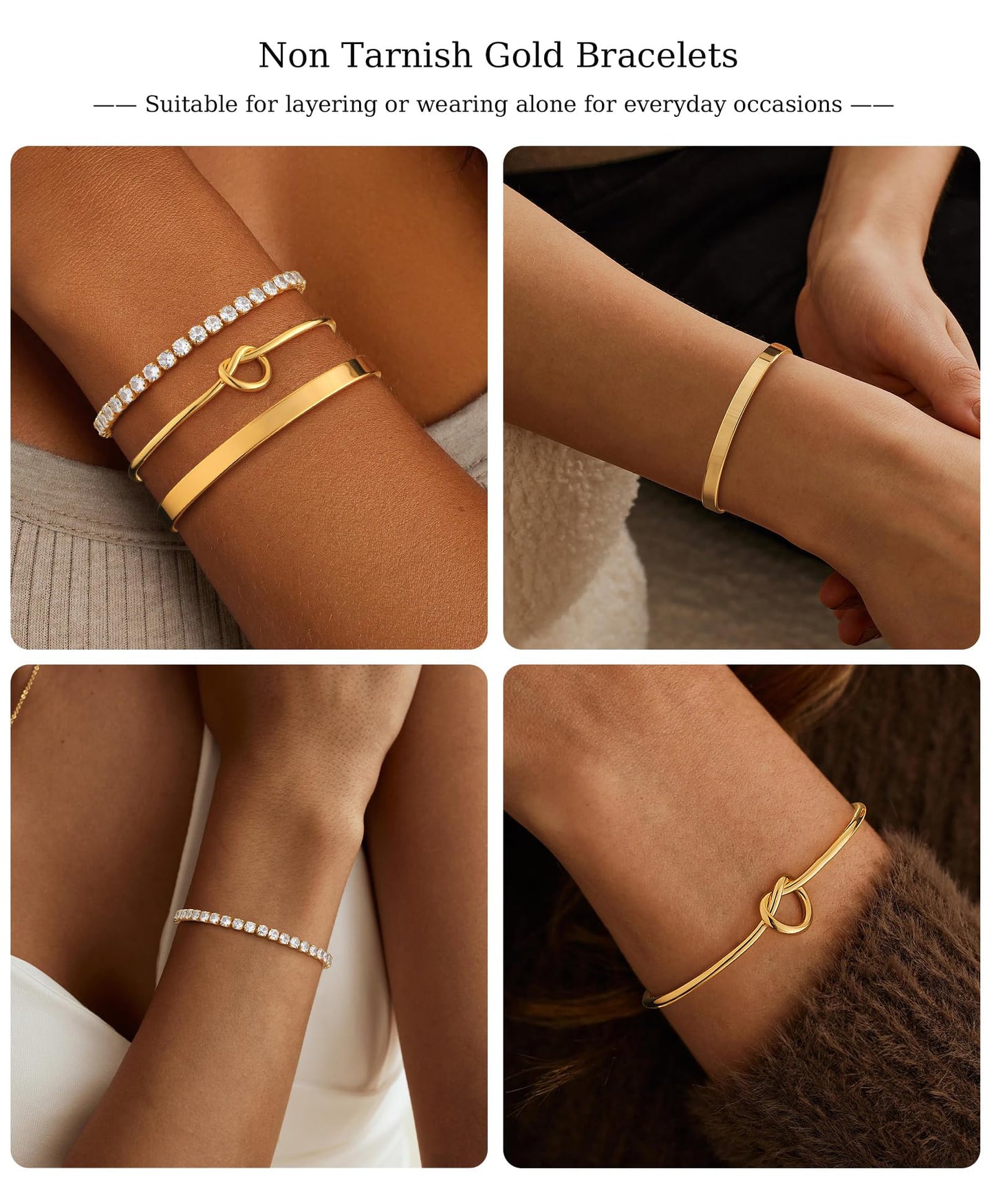 ZOERAY Silver Gold Bangle Bracelets for Women Non Tarnish 14k Gold Plated Stackable Cuff Bracelets for Women Trendy Cubic Zirconia Stainless Steel Chunky Bracelet Stack Set Waterproof Jewelry Gifts