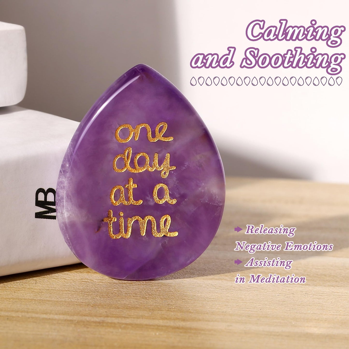 QINJIEJIE One Day at A Time Gifts Amethyst Healing Crystals Worry Stones for Anxiety Relief Items You Got This Inspirational Thinking of You Gifts for Women Men Encouragement Gifts for Best Friends