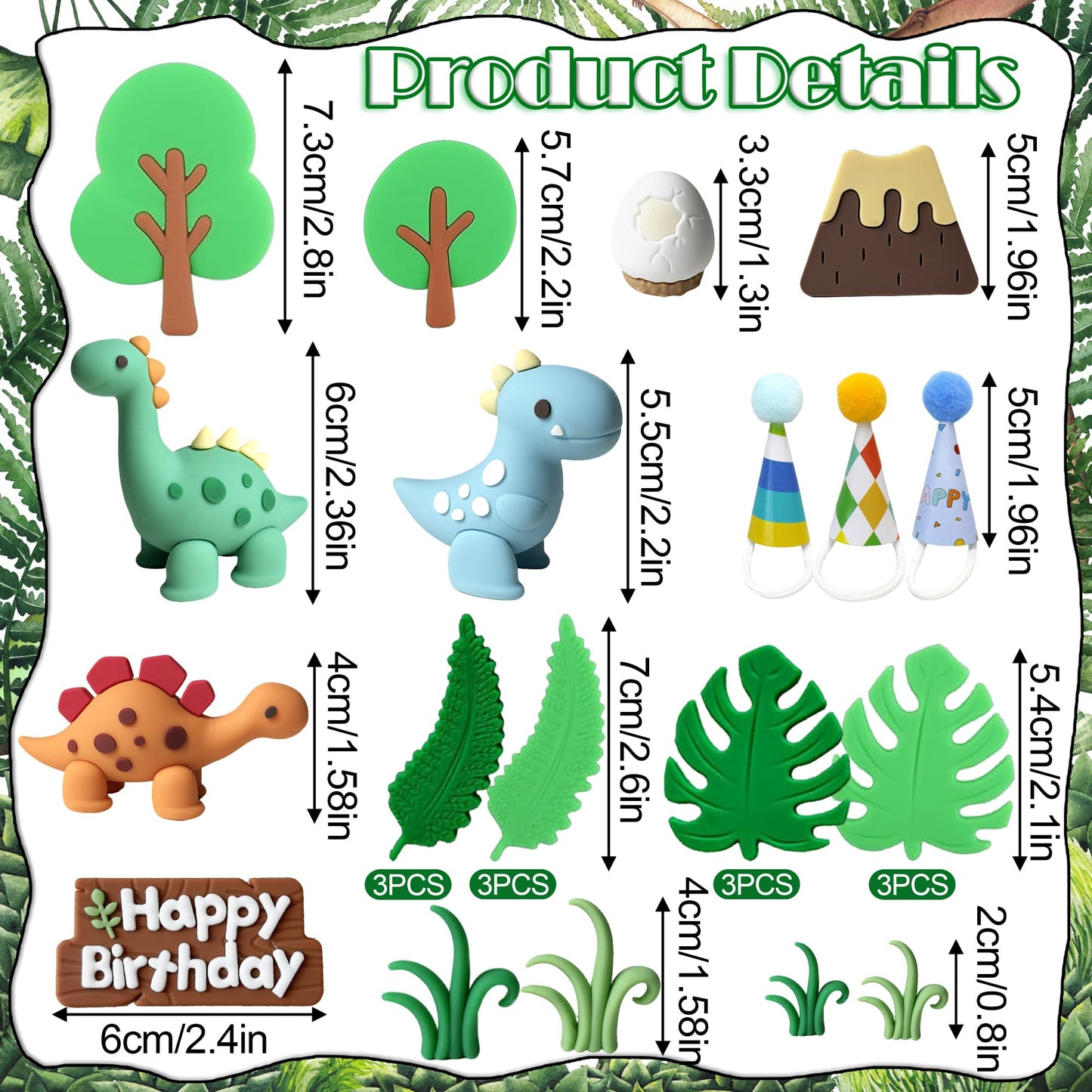 Simpfo-27 PCS Dinosaur Cake Topper, Birthday Decorations Set with Dinosaur Eggs, Jungle Leaves - Reusable Dinosaur Cake Decorations for Kids, Dino Theme Party Supplies for Boys Girls Toddler（Simpfo）