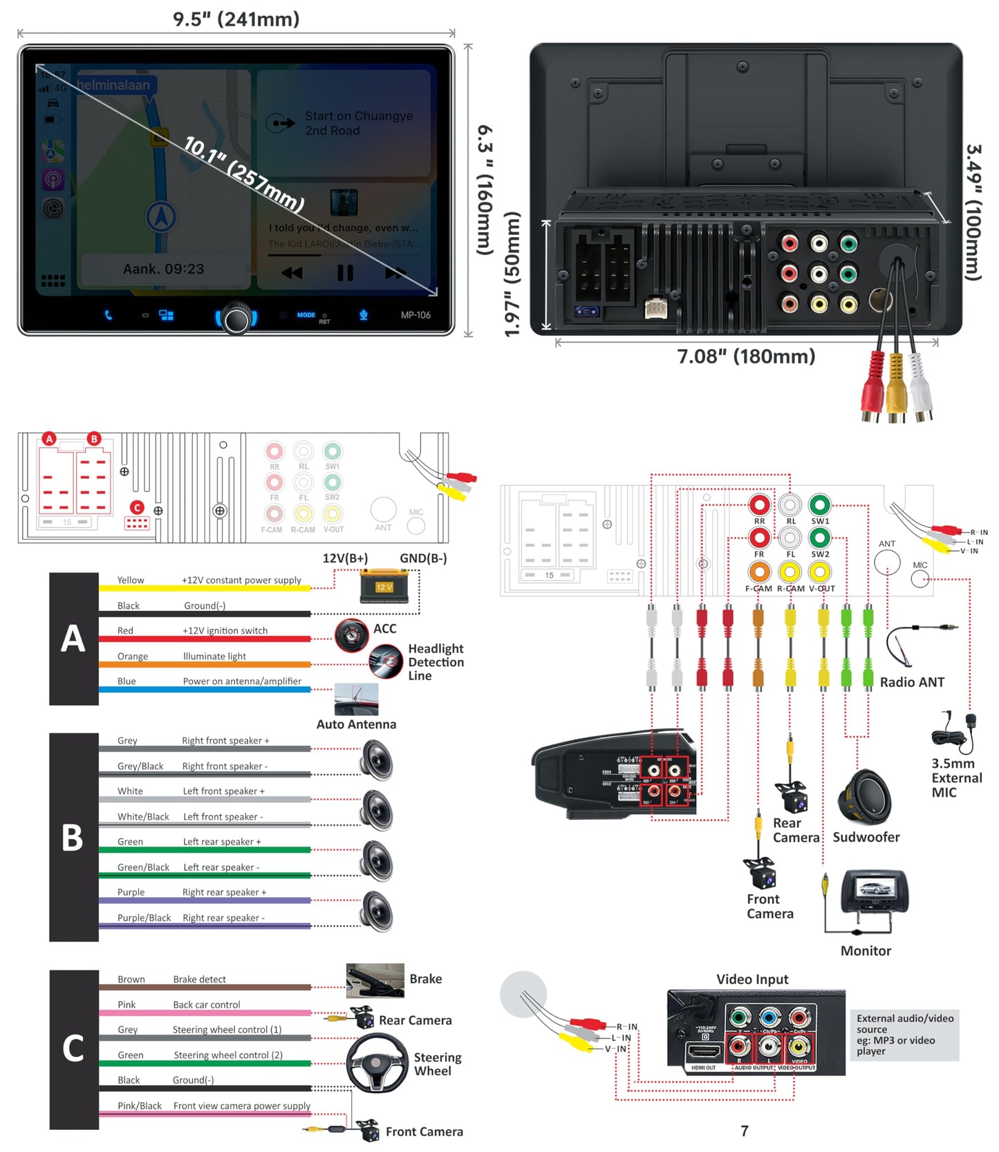 PLZ Single Din Car Stereo Wireless Apple Carplay Android Auto Radio, 10.1" Car Play Touch Screen, Bluetooth 5.3 Car Audio Receiver, 4.2 Channel 240W, Subwoofers, Backup Camera, Navigation, FM/AM, SWC