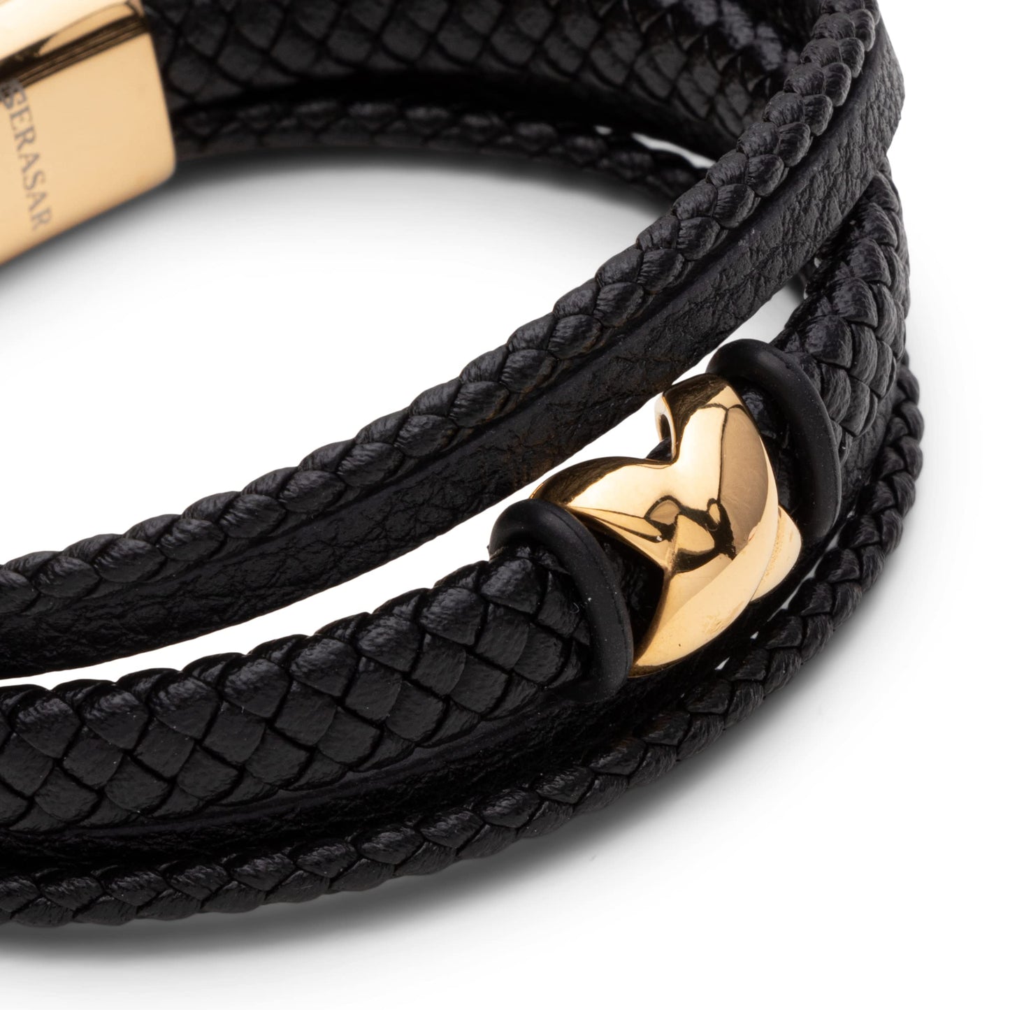 SERASAR Pulsera de oro para hombre 17cm con caja regalo hombre, trenzas piel vaca, cierre magnetico ajustable, joyero multicapa, joyeria cuerda magnetica masculina
