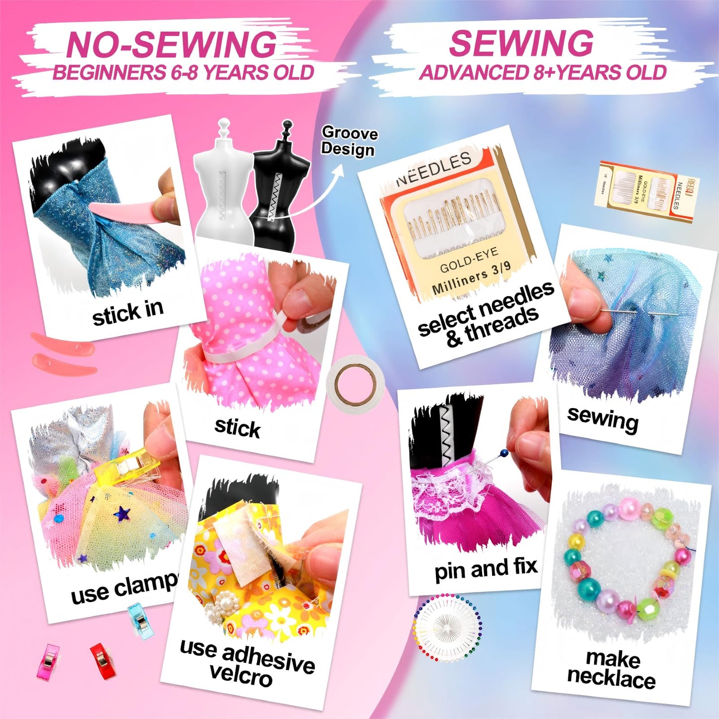 Axirata 1500+PCS Fashion Designer Kit for Girls with Fashion Sketchbook & 5 Mannequins, Creativity DIY Arts & Crafts Kit for Kids Sewing Kit for Teen Girls Birthday Gift Age 6 7 8 9 10 11 12+