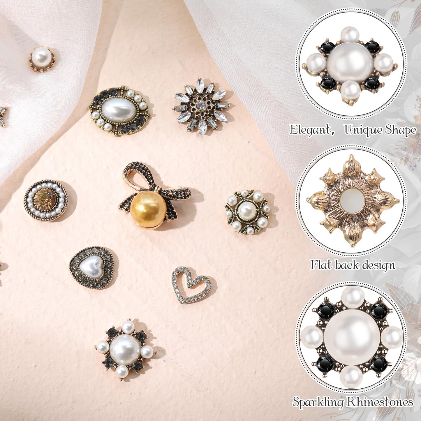 Liliaafar 60 Pcs Rhinestone Buttons Faux Pearl Embellishments for Clothing Jewelry Making DIY Decoration Buttons Charms for Sewing Crafts Wedding Bridal
