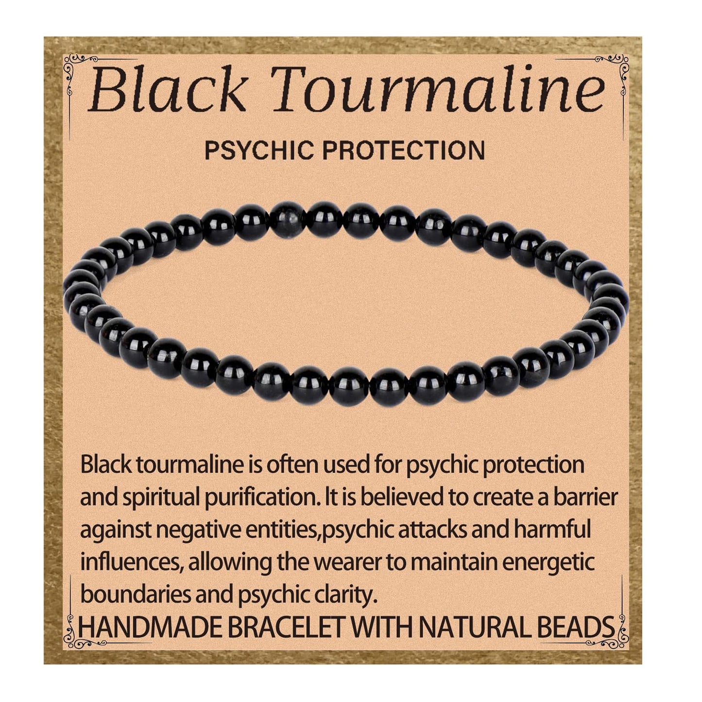 LPBeads Handmade Natural Gemstone Stretch Elastic 4m Black Tourmaline Bracelet Healing Crystal Round Stone Beads Jewelry Gifts for Women Men