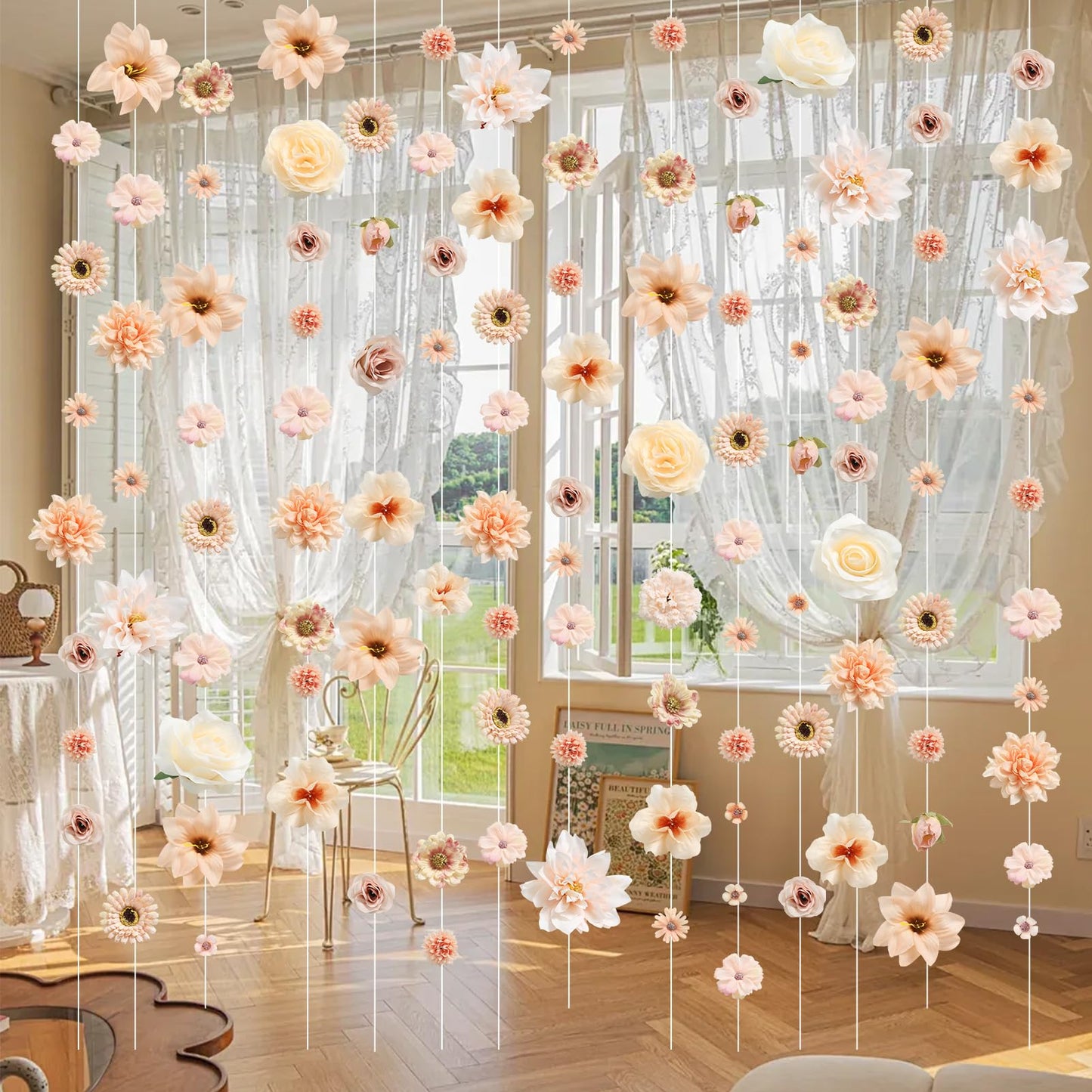 RUIDKUN Fake Flowers Heads Bulk Champagne Mini Artificial Silk Flower for Crafts, Small Artificial Daisy Roses Faux Flowers for Graduation Cap DIY Cake Wedding Party Home Garland Decoration