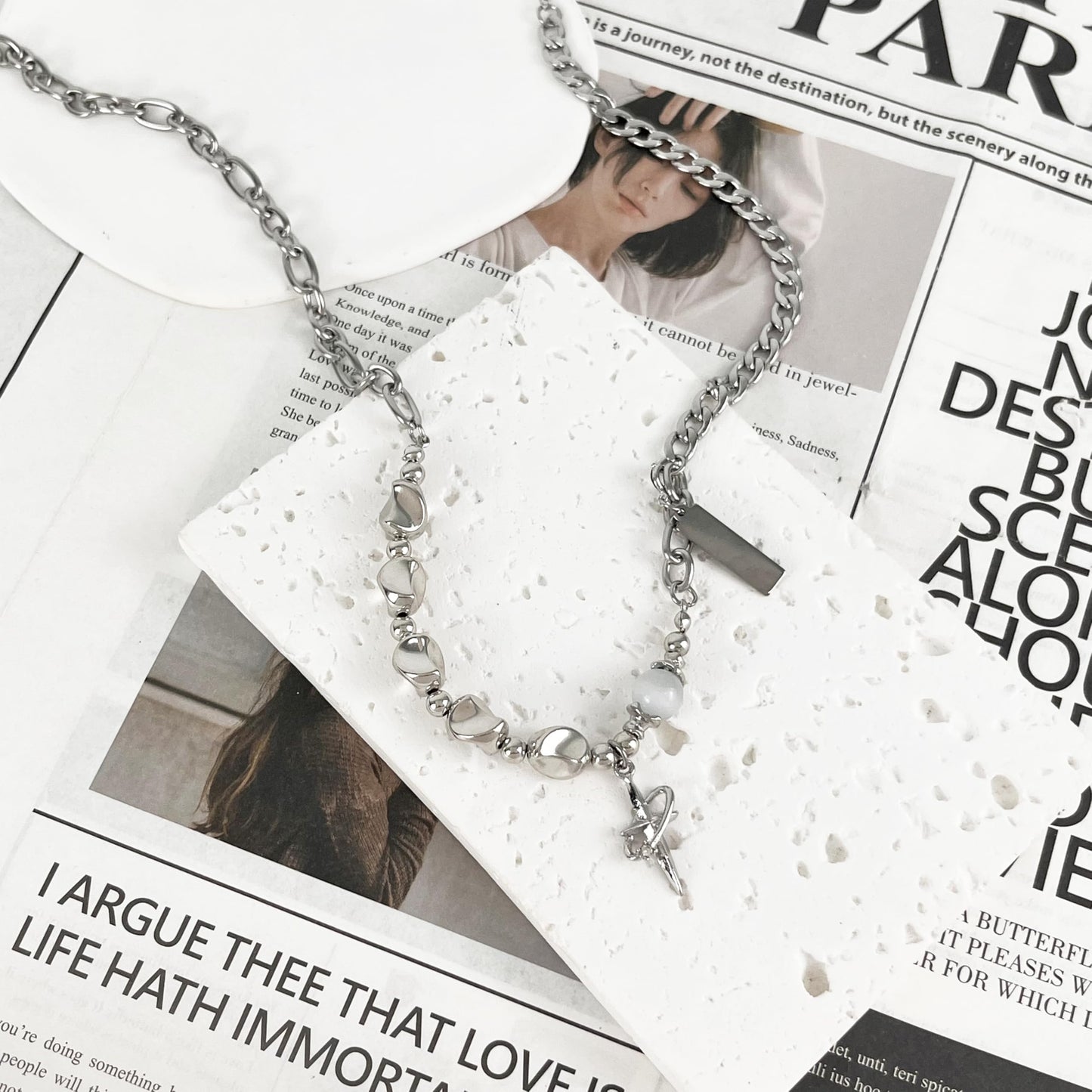Buyongwant Irregular Necklace for Women Star Hip-Hop Chain Fashion Y2k Necklace Zircon Ring Design Versatile Couple Jewelry Silver