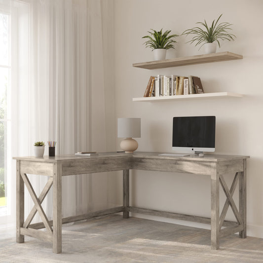 Lavish Home Computer Desk - L-Shaped Desk with X-Pattern Legs - for Office, Computer, or Craft Table - Desks for Home Office (Light Gray Wood Finish)