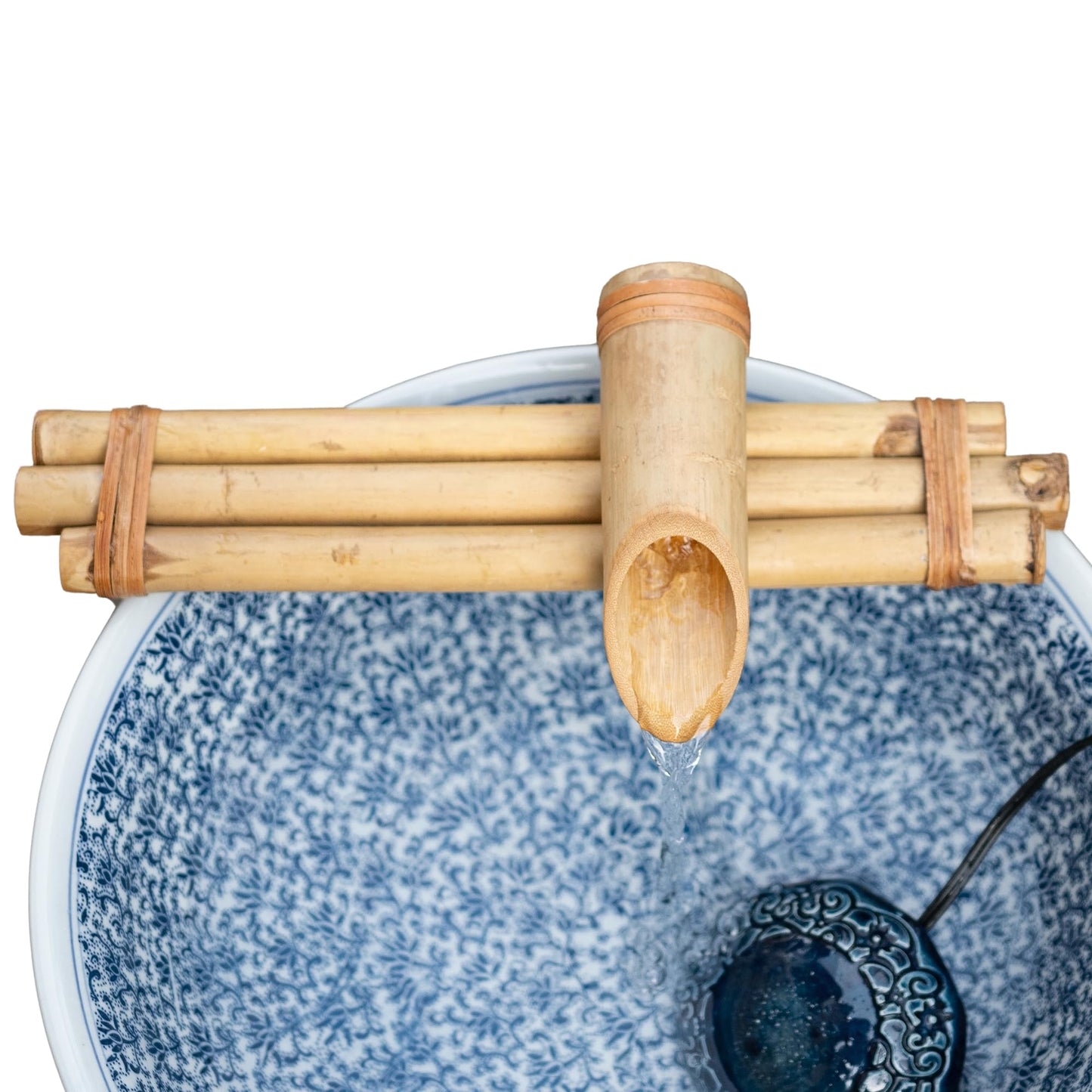 Bamboo Accents 12" Three-Arm Zen Bamboo Fountain Kit – Split-Resistant Bamboo Spout with Quiet Pump for Indoor & Outdoor Containers (Bowl Not Included)