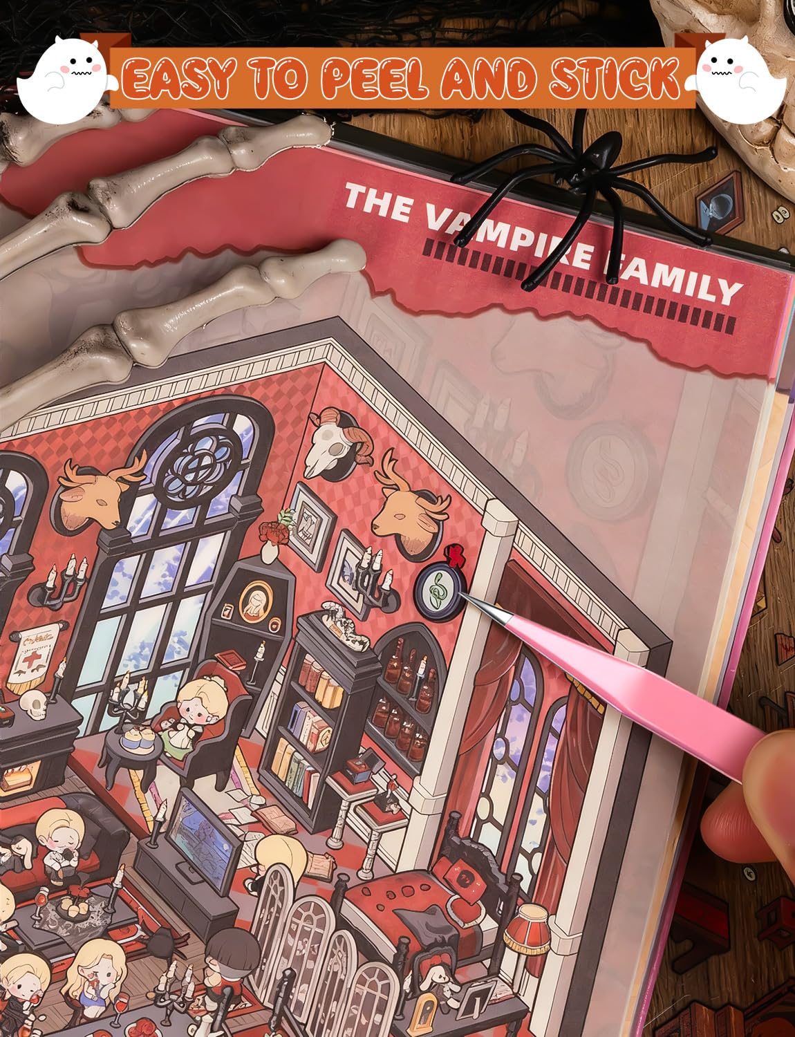 PCTCSHQ 24 Sets DIY 3D Sticker Scene, Sticker Therapy Spooky Collection Book Horror Adventure House Stickers Scene Make Your Own Room Scenes for Adult Kids Relief Stress Pass The Time