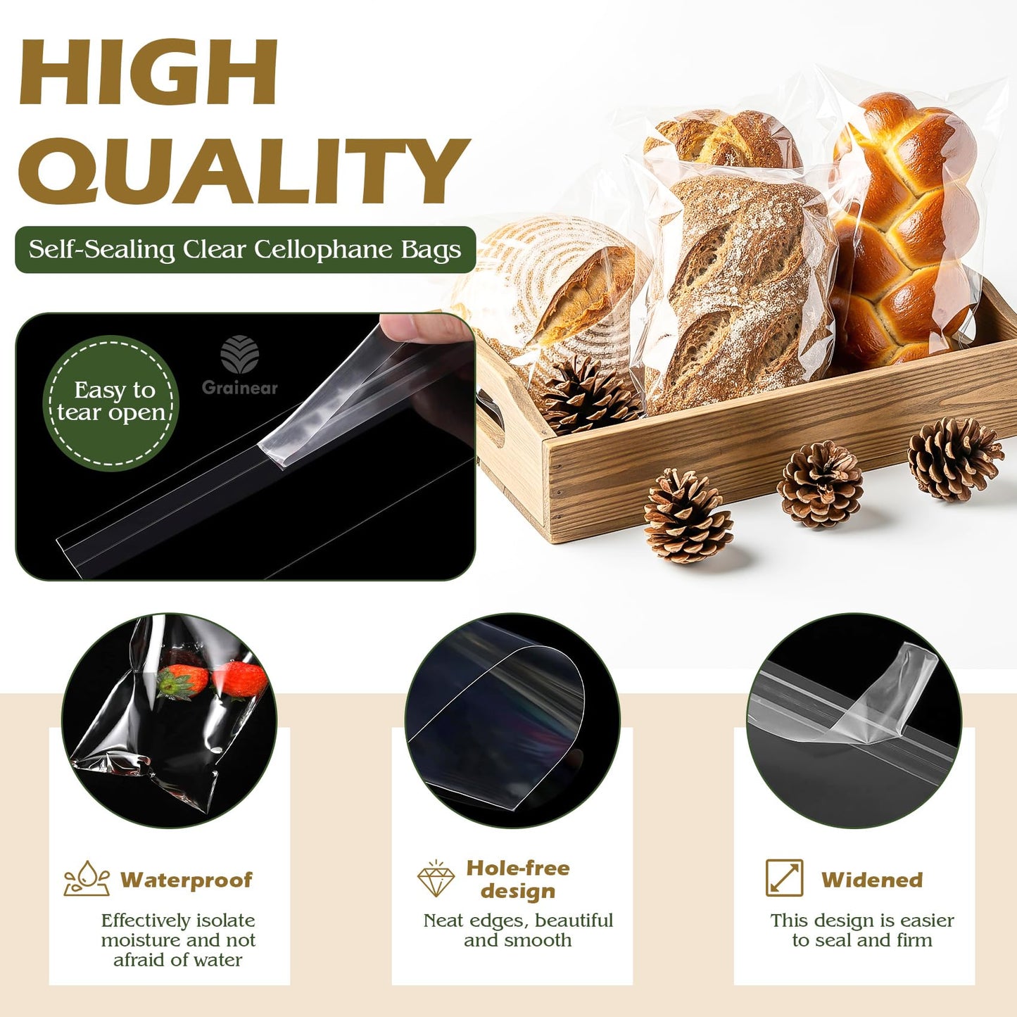 6x9" Self-Sealing Clear Cellophane Bags – 3.1 Mil Thick Resealable Cello Bags for Cookies, Candy, Snacks, Small Jewelry, Greeting Cards, Crafts & Party Favors (Pack of 200)
