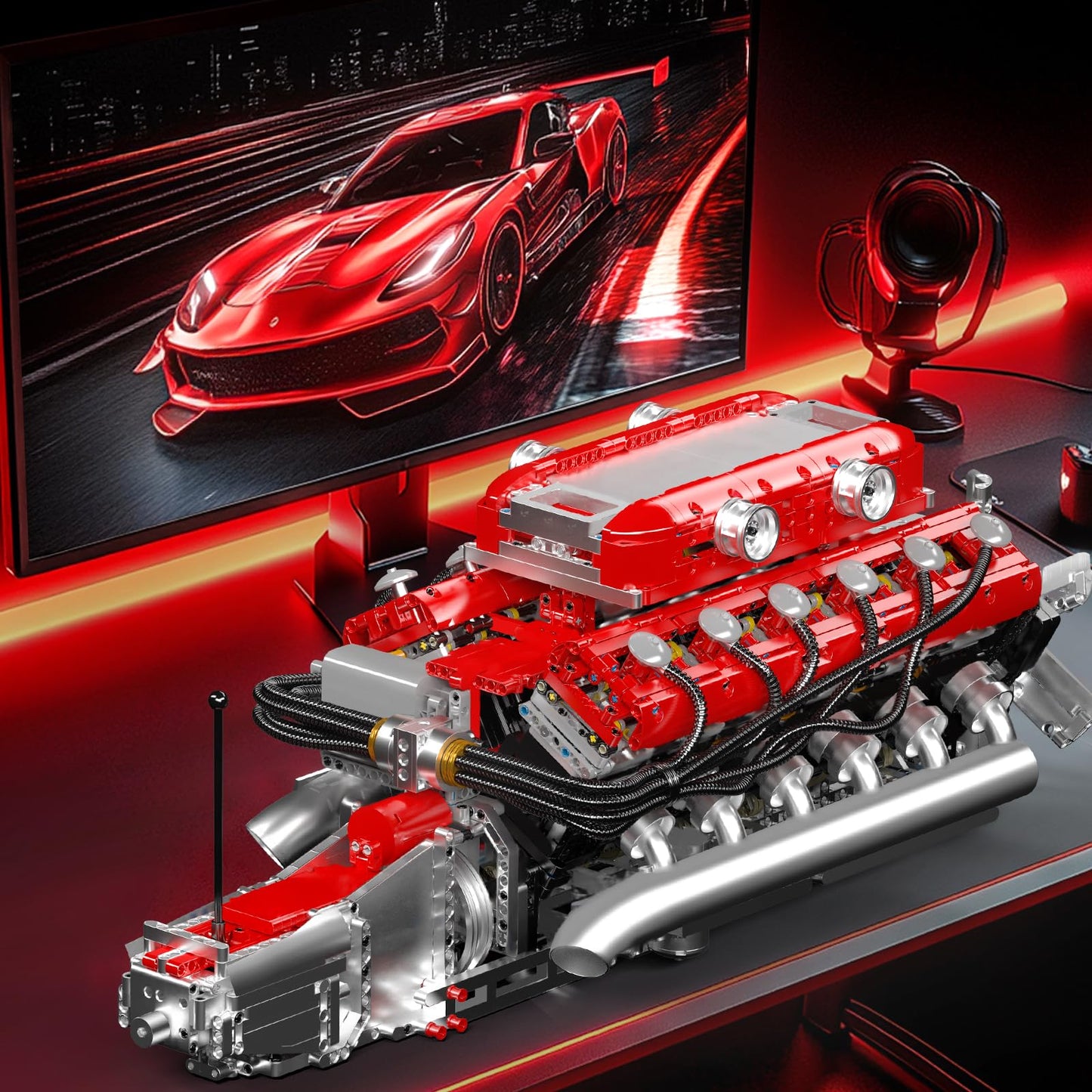 Mould King V12 Engine Model Kit That Runs, MOC Engineering Model Building Kit with Battery and Motor, 3472 PCS STEM Engineering Building Blocks for Adults