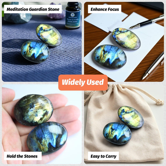 4-6PCS Gemstone Labradorite Crystals, Irregular Shaped Labradorite Healing Stones, Natural Hand Carved Palm Stone Worry Stone Crystals for Meditation, Home Decor-140g