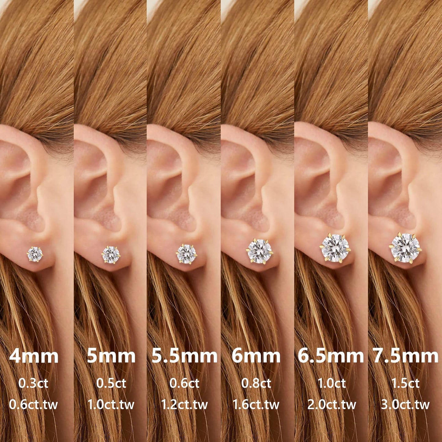 KRKC 0.6-3ct Moissanite Stud Earrings, D Color VVS1 Clarity, Lab Created Diamond Stud Earring for Women, 14K White Gold S925 Sterling Silver Earrings Friction Back for Women Men, Hypoallergenic