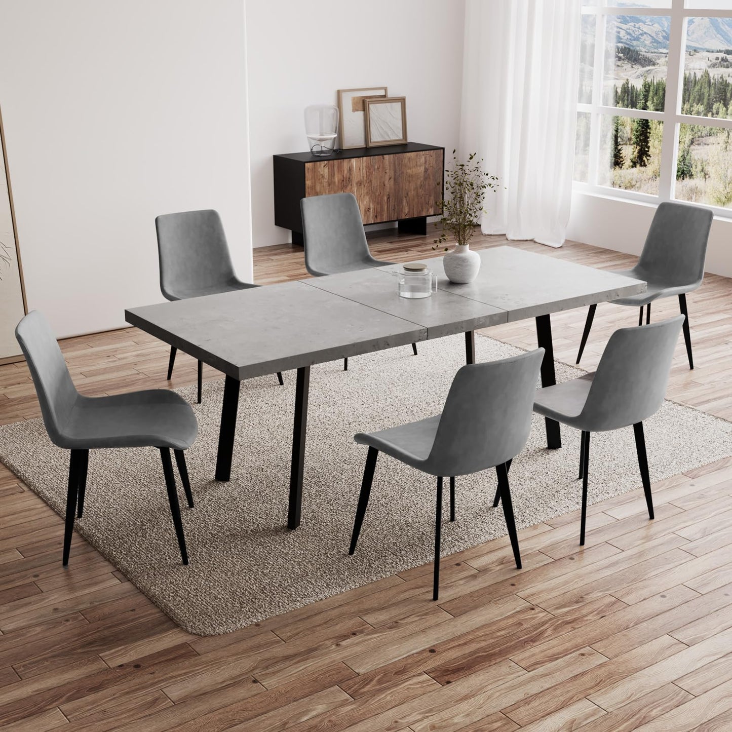 Zerifevni 47.2"- 62.9" Extendable Dining Table Set for 6, Modern Kitchen Table with 6 Dining Chairs for 4-6 Person, Thickened Expandable Wooden Table with Steel Legs for Dining Room, Kitchen