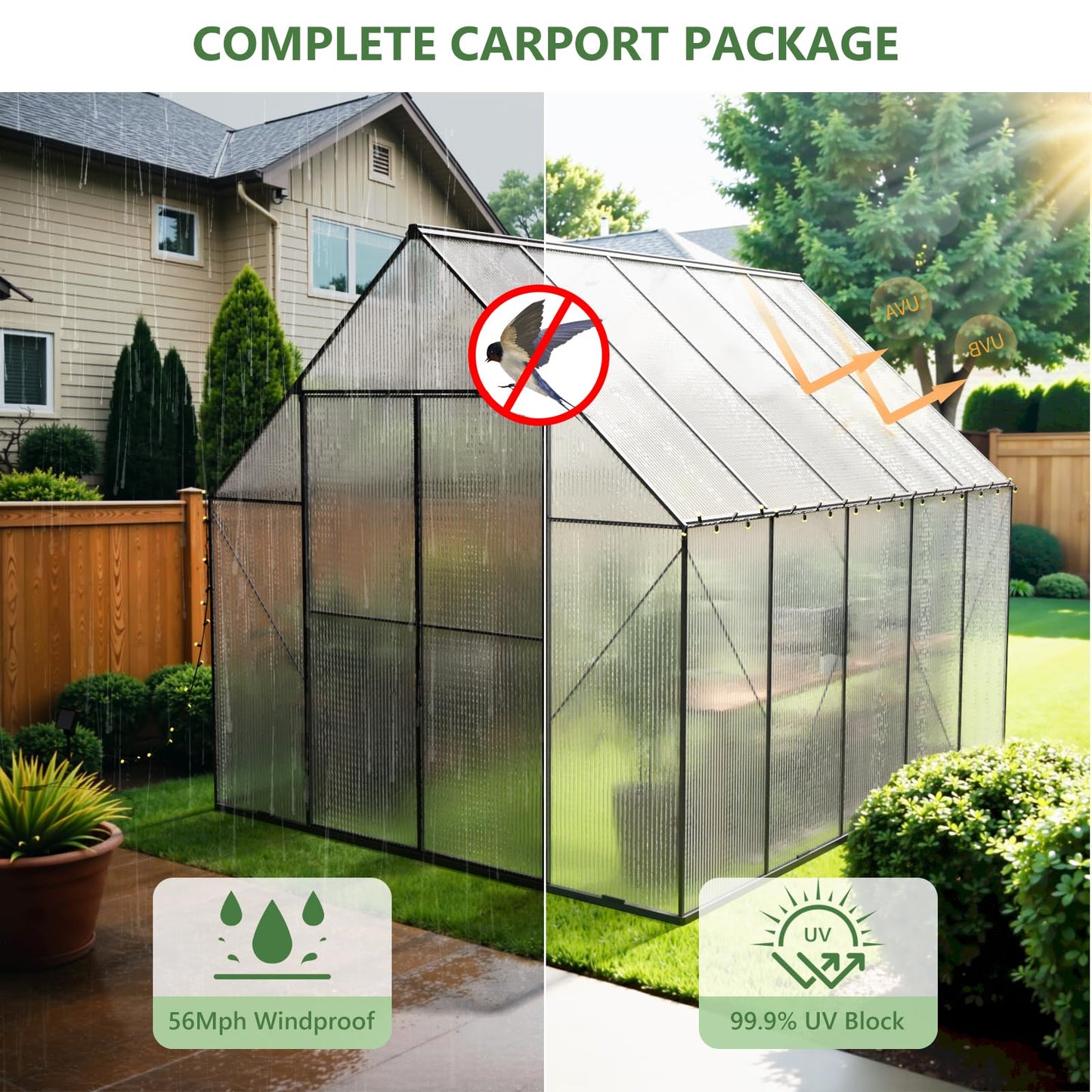 Greenhouse for Outdoors, Heavy Duty Polycarbonate Greenhouse, Walk in Greenhouses for Outdoor Garden Backyard with Roof Vent (8x10 FT)