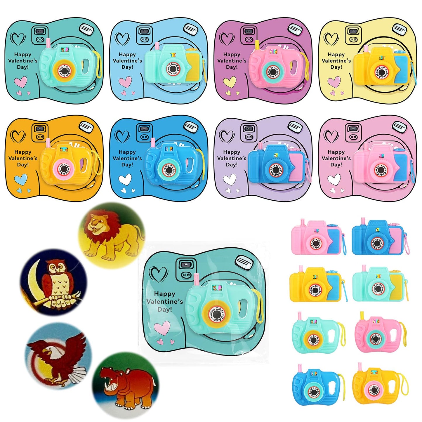 Jenaai 30 Pack Valentines Day Gifts for Kids Mini Toy Camera Bulk Set with Valentine's Greeting Cards Images in Viewfinder for Kids Classroom Exchange Gift Award Prize Party Favors